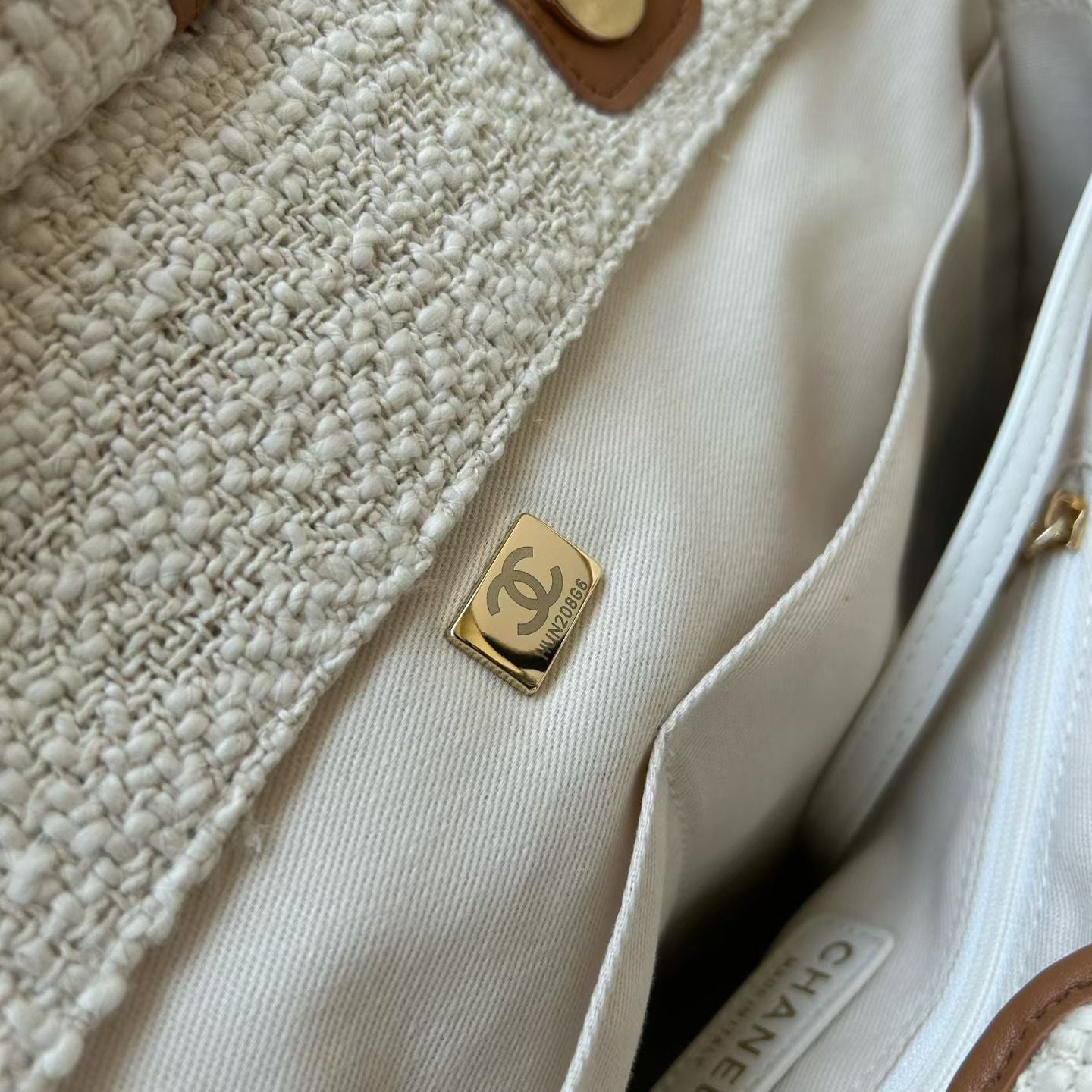 CC Deauville Tote Bag White Brown Canvas & Calfskin