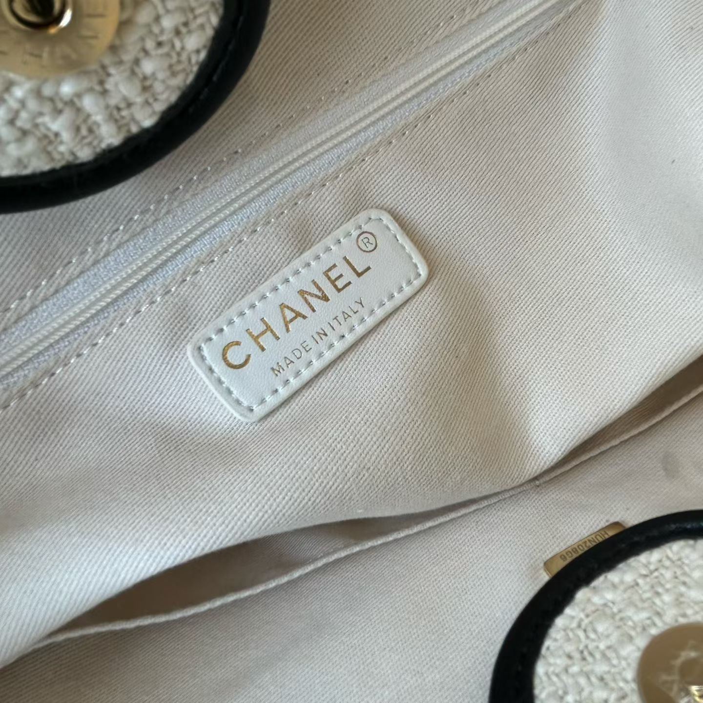 CC Deauville Tote Bag White Black Canvas & Calfskin
