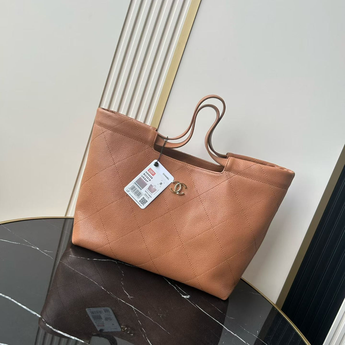 CC 26P Preppy Tote Bag 30cm Brown Grained Calfskin
