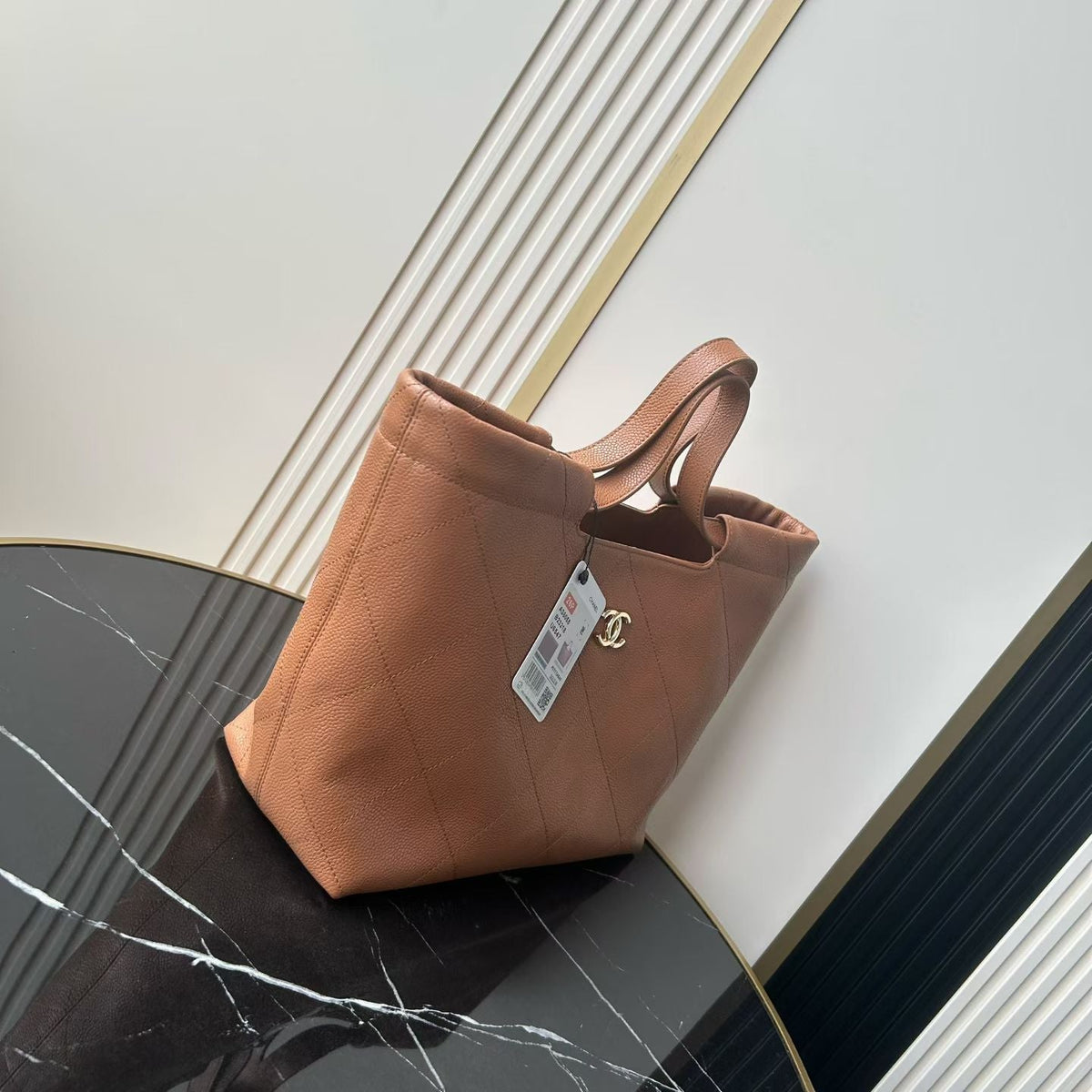 CC 26P Preppy Tote Bag 30cm Brown Grained Calfskin