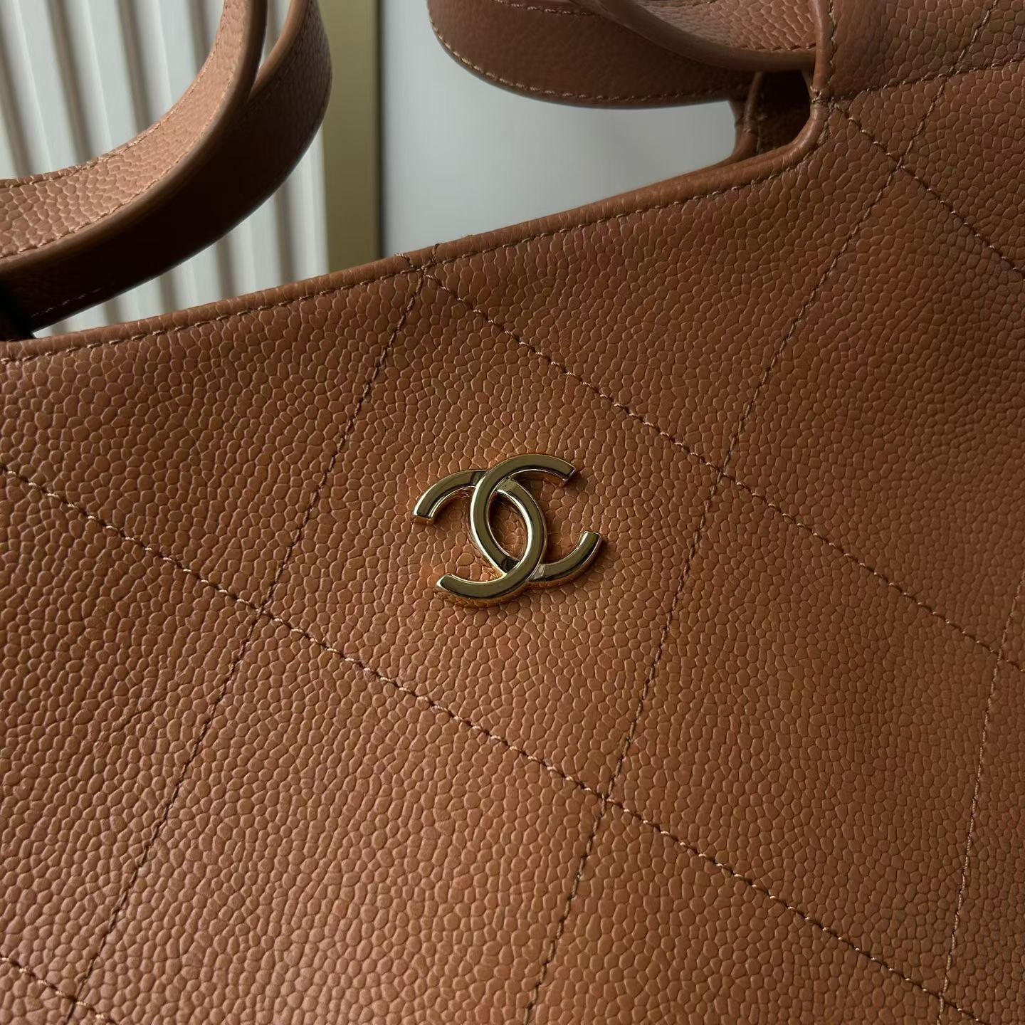 CC 26P Preppy Tote Bag 30cm Brown Grained Calfskin