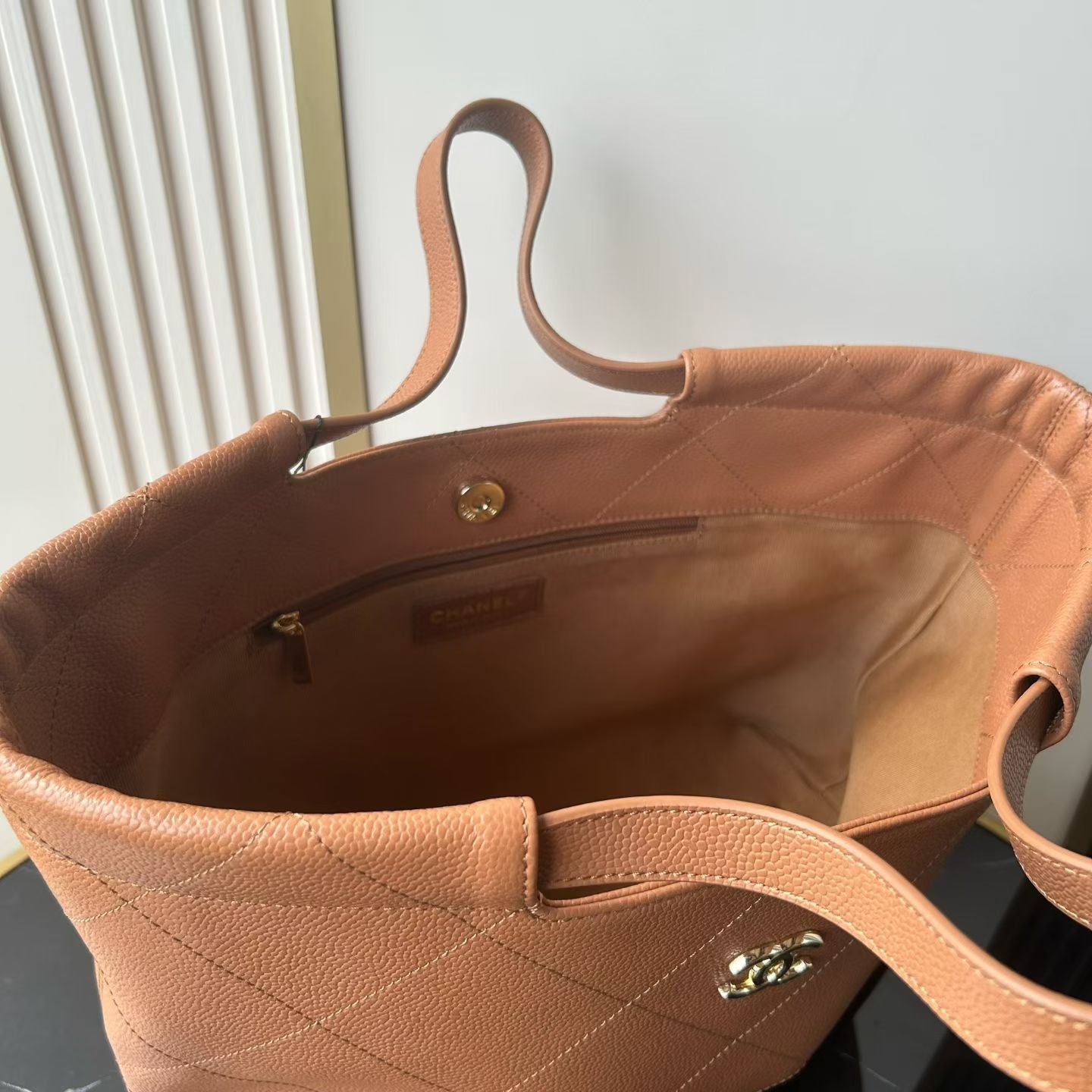 CC 26P Preppy Tote Bag 30cm Brown Grained Calfskin