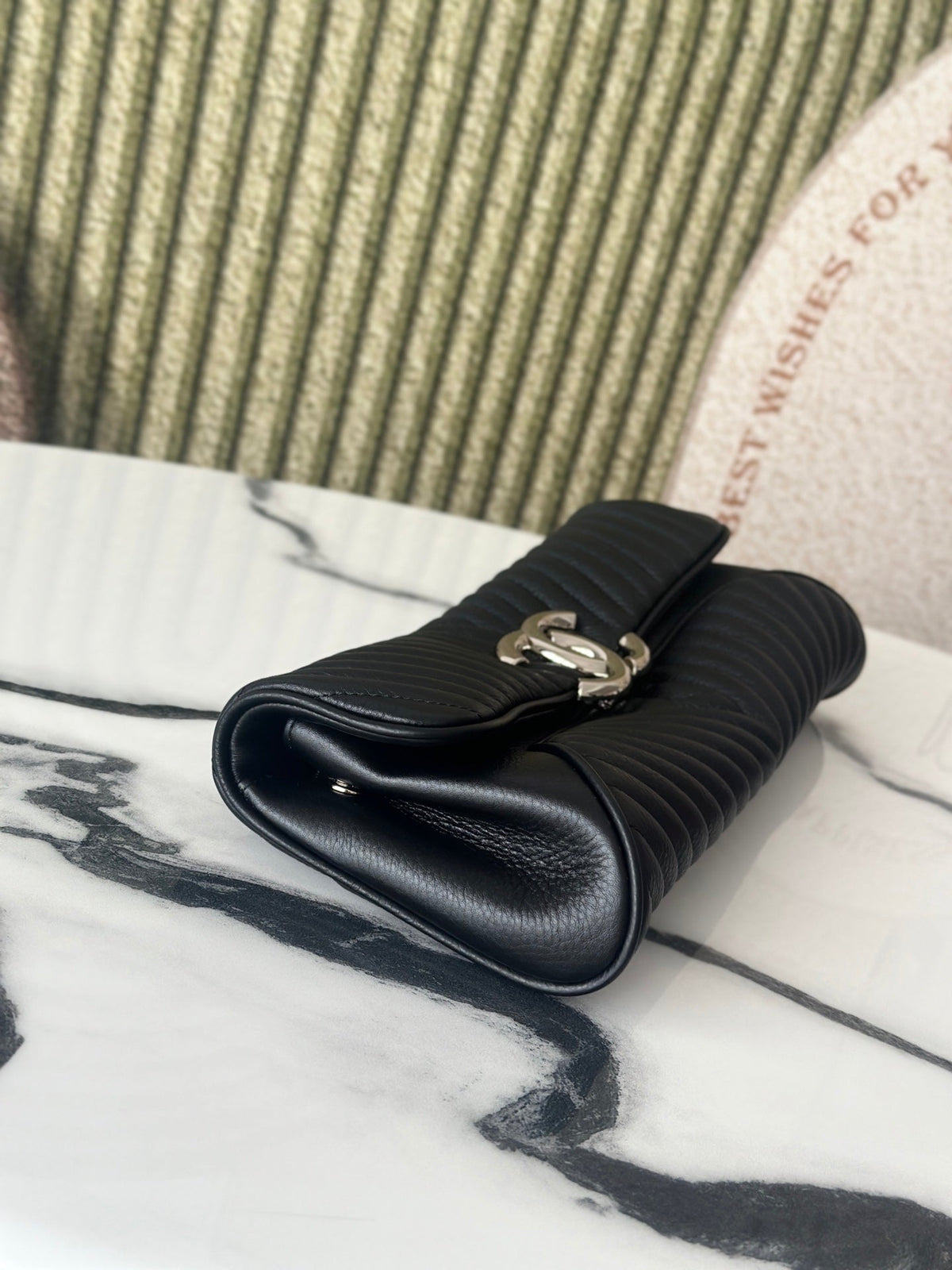 CC V-Quilted Clutch 30cm Black Grained Calfskin