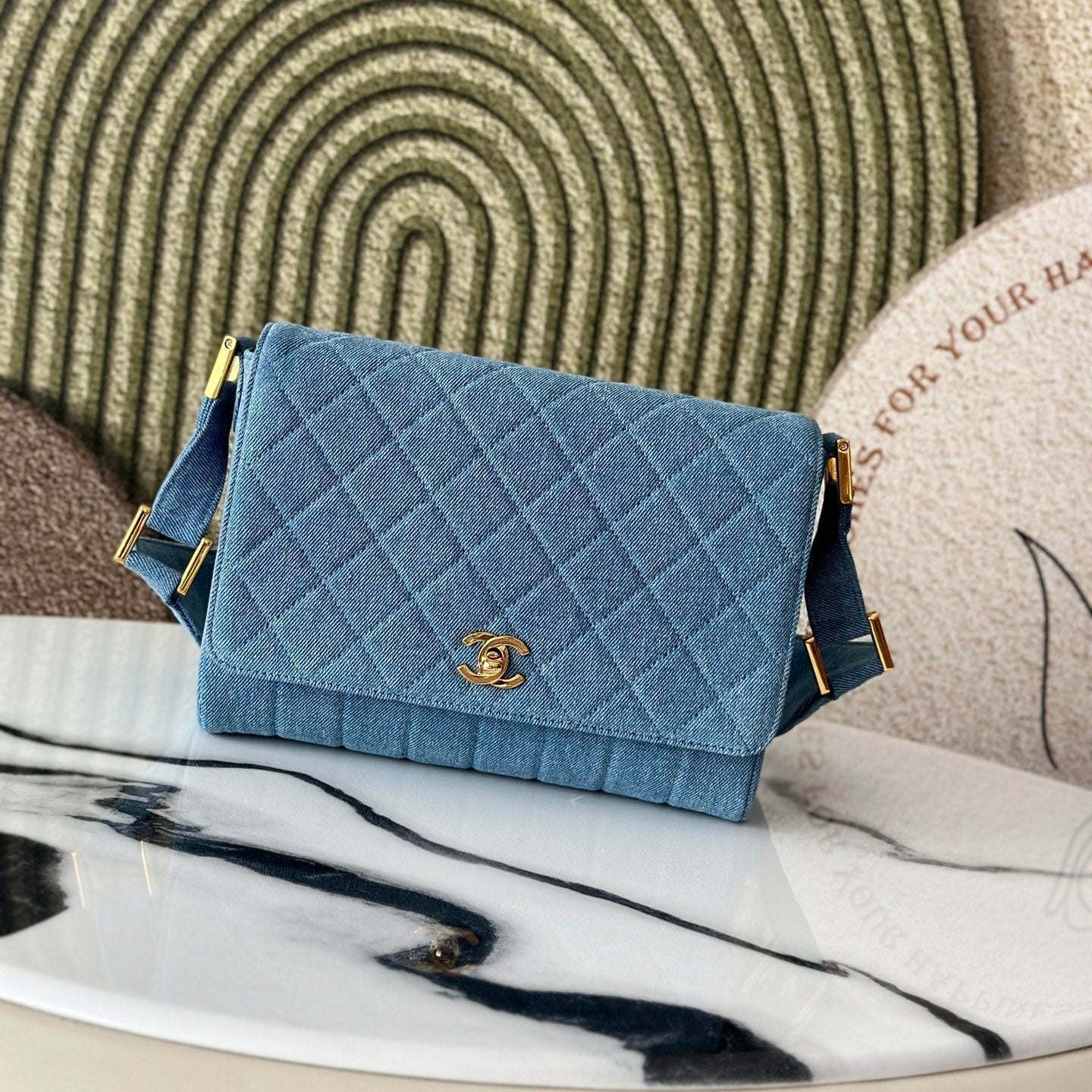 CC Classic Flap Bag 25.5cm Blue Quilted Denim