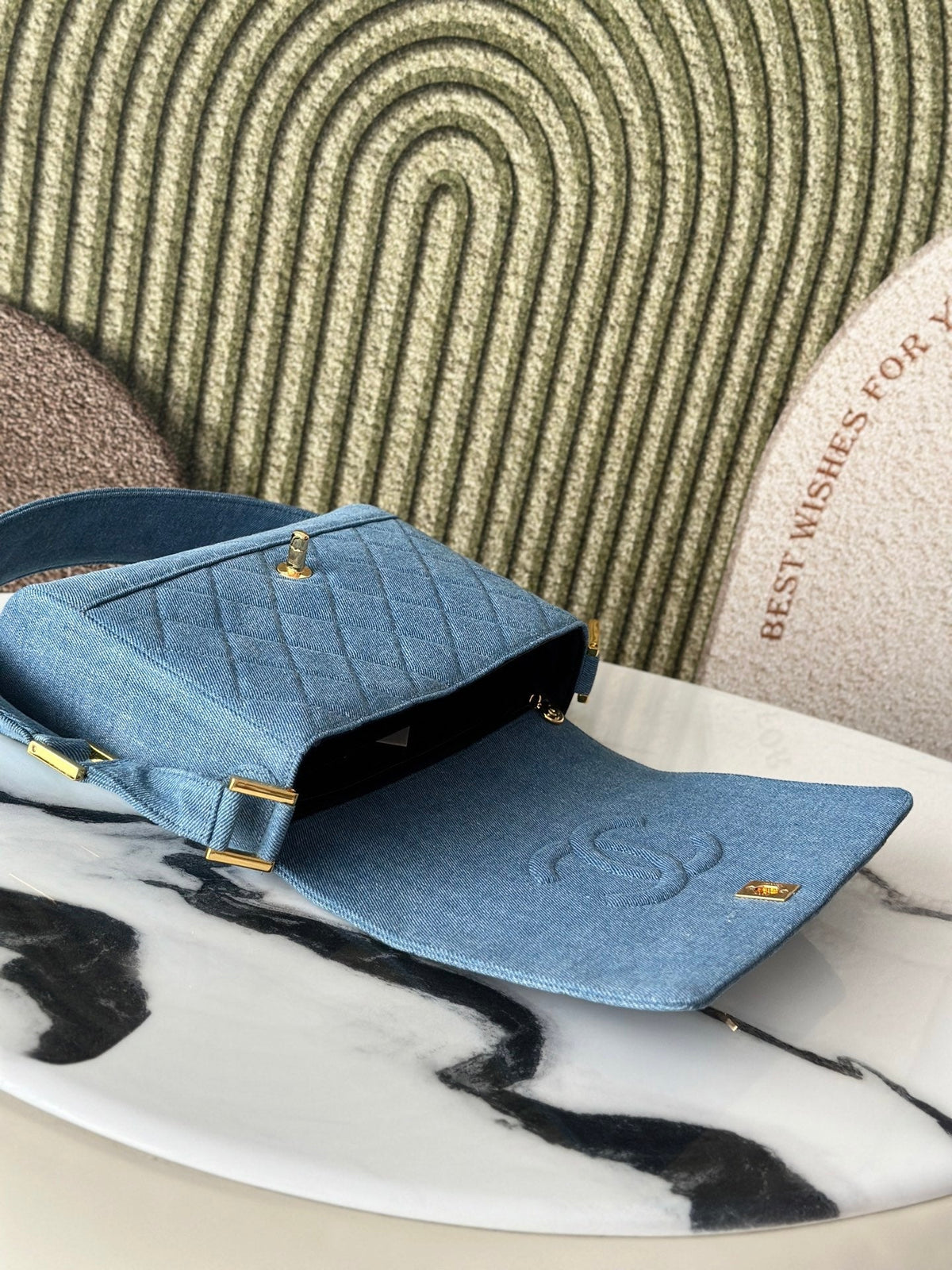 CC Classic Flap Bag 25.5cm Blue Quilted Denim