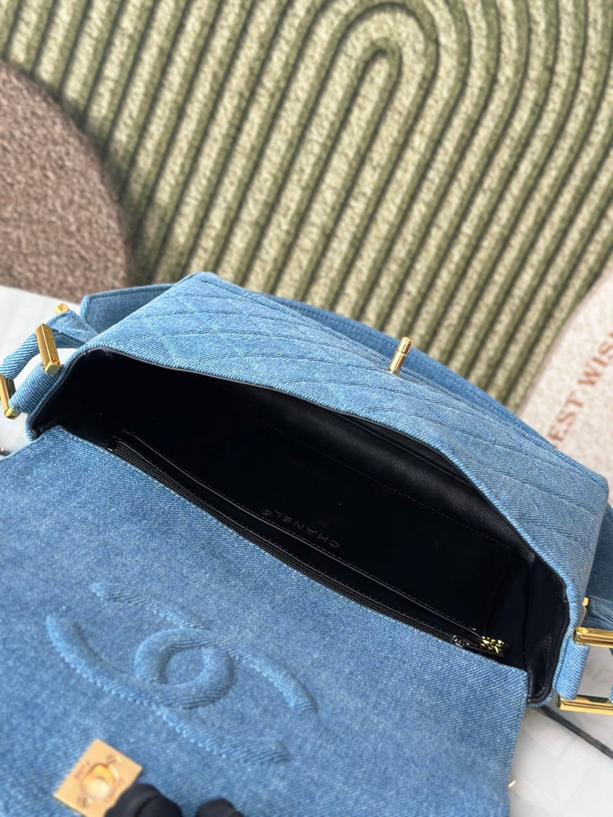CC Classic Flap Bag 25.5cm Blue Quilted Denim