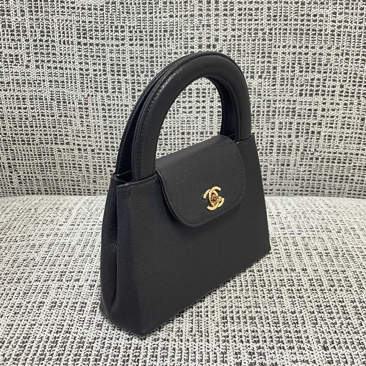 CC Vintage Mini Kelly Handbag 25cm Black Caviar Leather