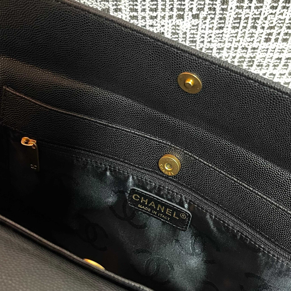 CC Vintage Contrast Stitch Tote Bag 29cm Black Caviar Leather