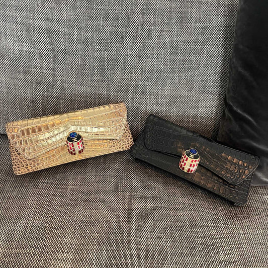 CC 19A Scarab Clasp Clutch Crocodile 30cm Embossed Cowhide