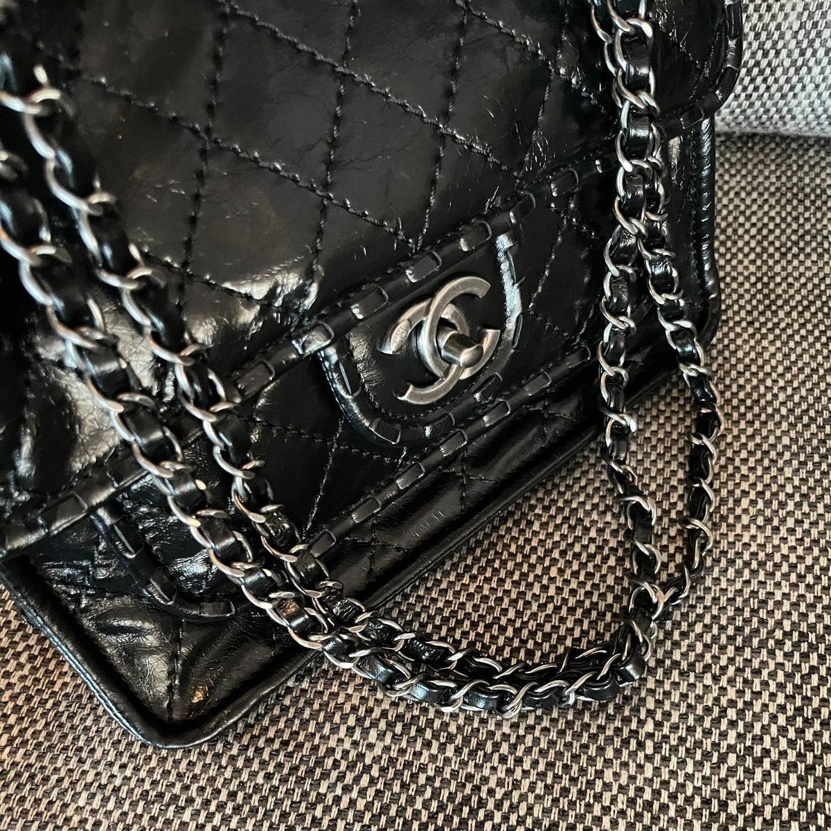 CC Vintage CC Flap Bag 26cm Black Synthetic Leather