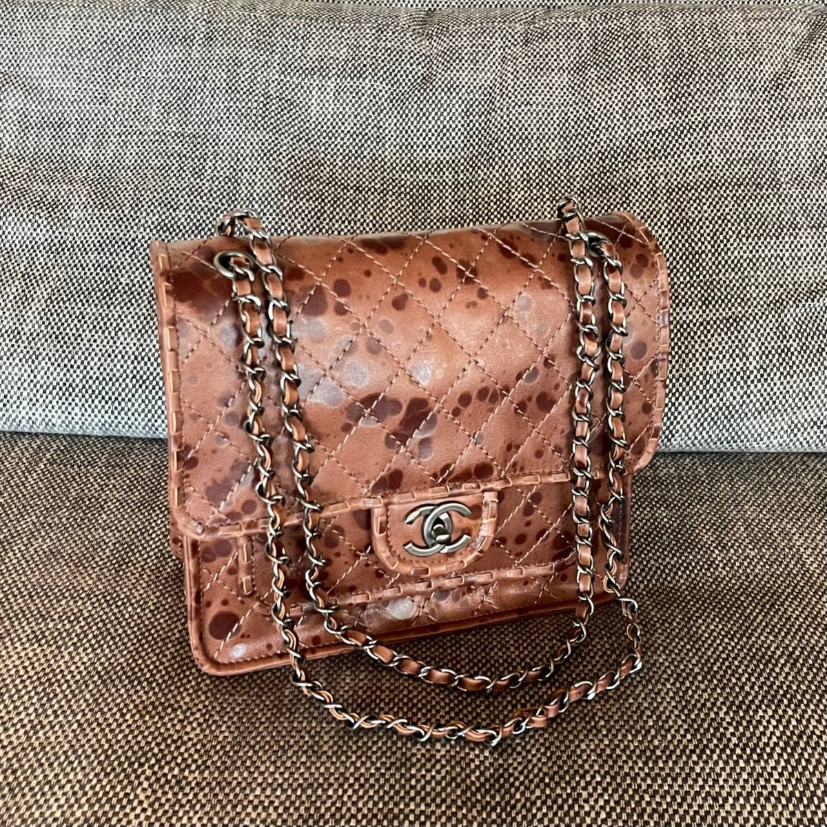 CC Vintage CC Flap Bag 26cm Brown Tortoiseshell Synthetic Leather