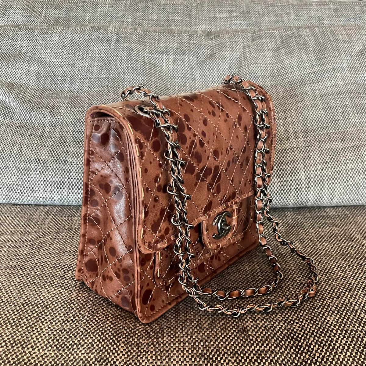 CC Vintage CC Flap Bag 26cm Brown Tortoiseshell Synthetic Leather