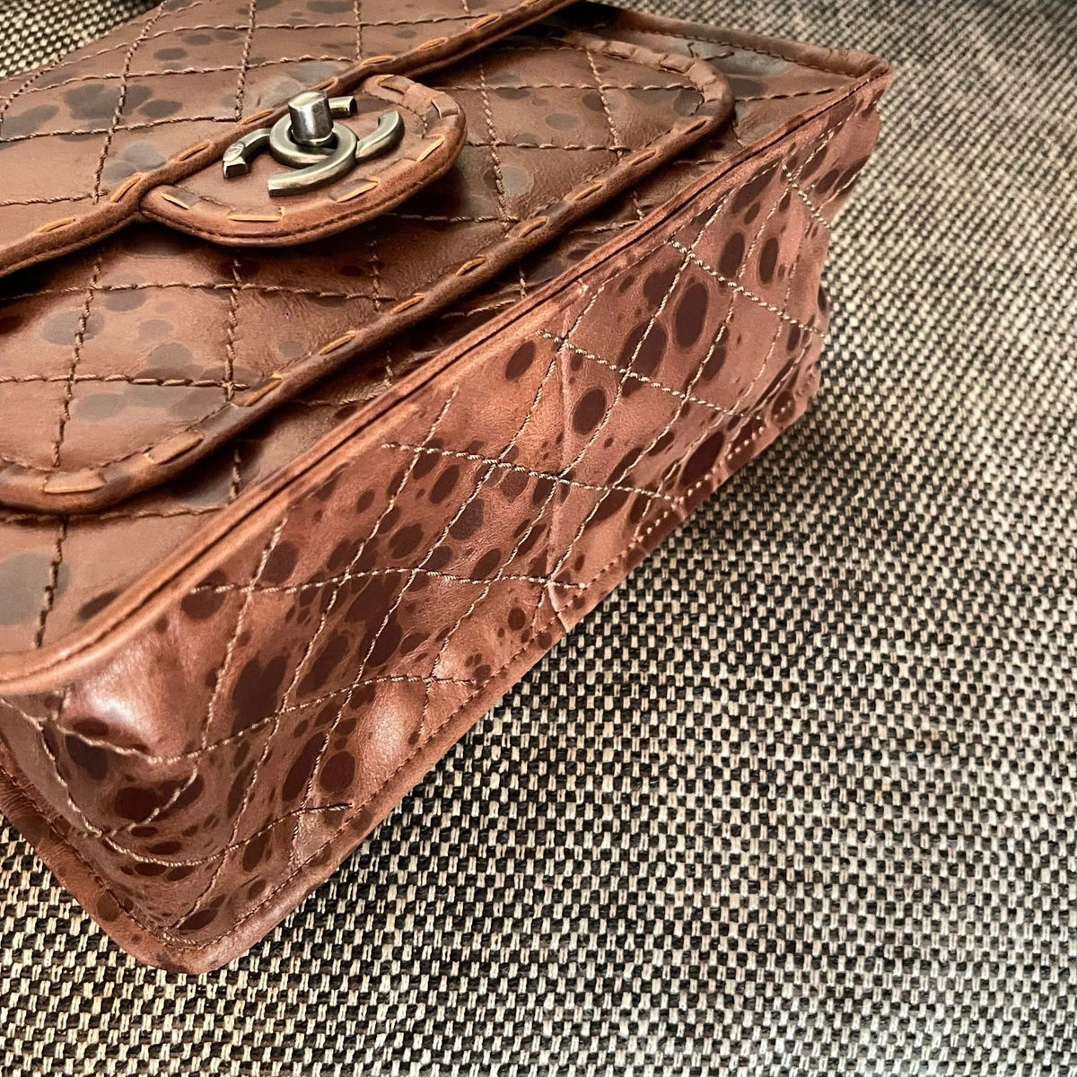 CC Vintage CC Flap Bag 26cm Brown Tortoiseshell Synthetic Leather