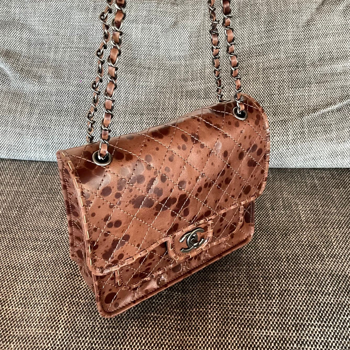 CC Vintage CC Flap Bag 26cm Brown Tortoiseshell Synthetic Leather