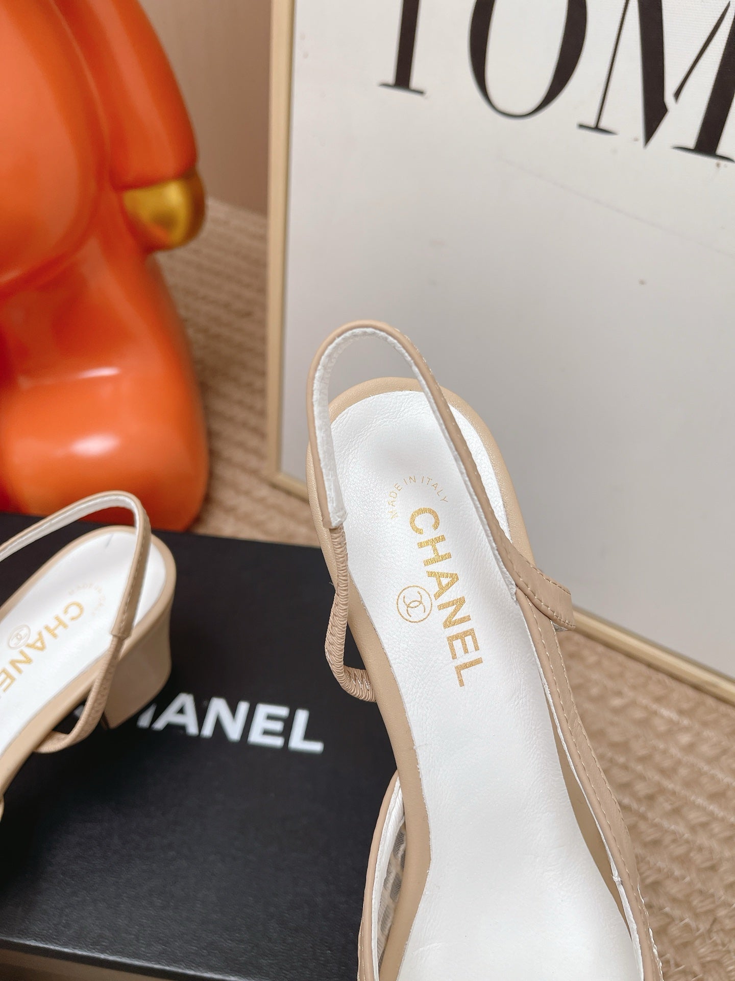 CC Slingback Pumps Black Beige Mesh Fabric 854591