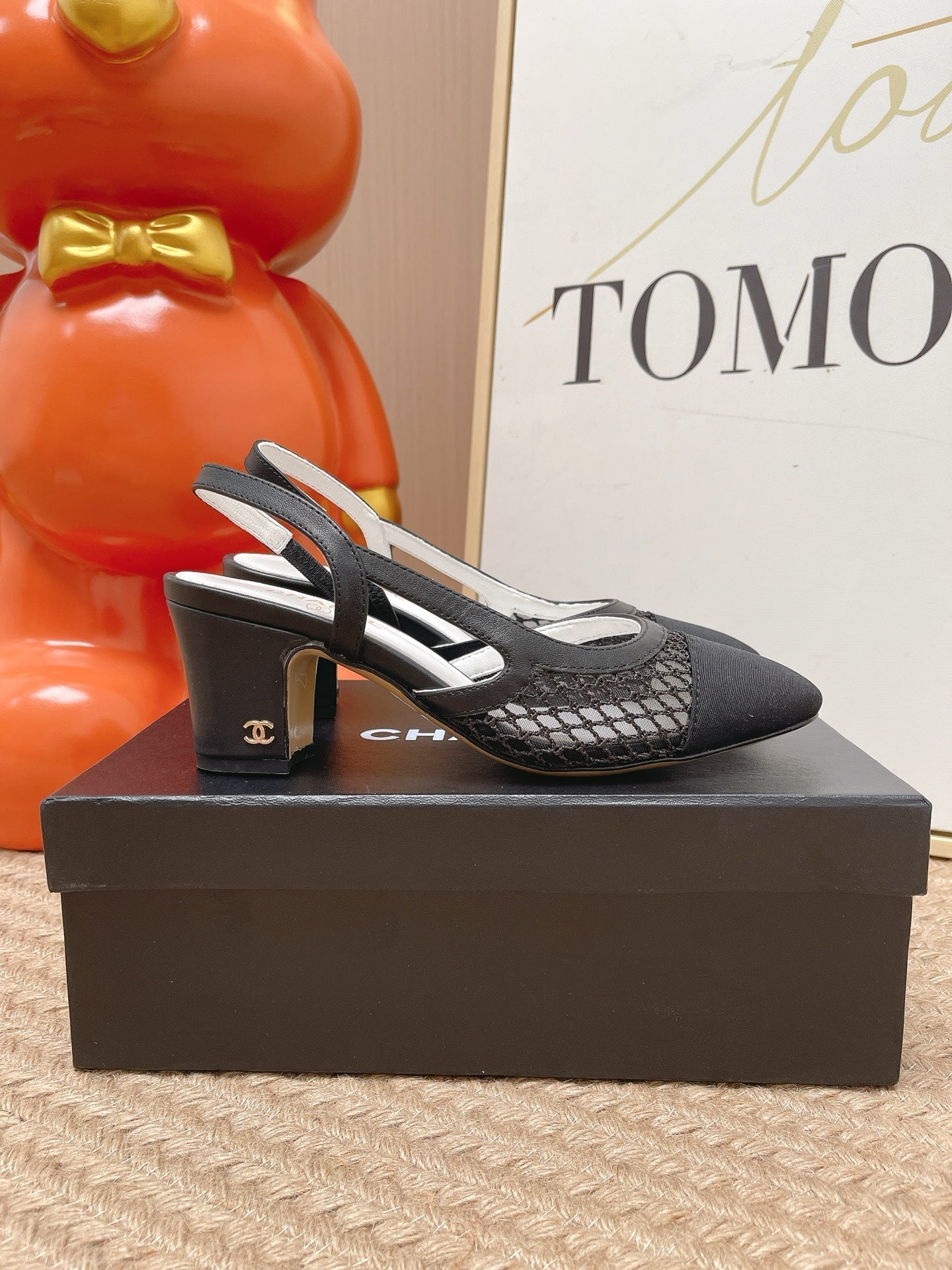 CC Slingback Pumps Black Mesh Fabric 854590