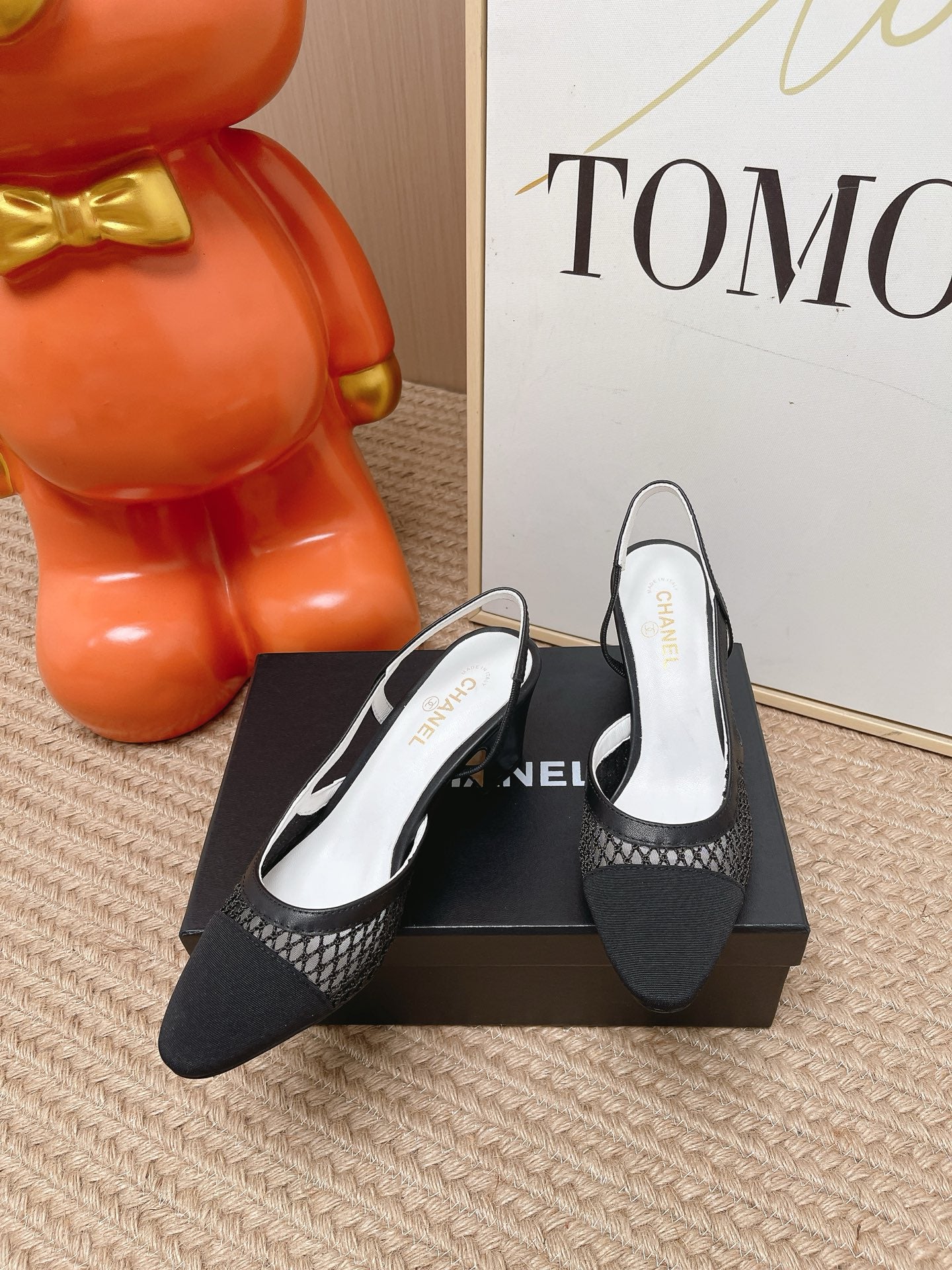 CC Slingback Pumps Black Mesh Fabric 854590