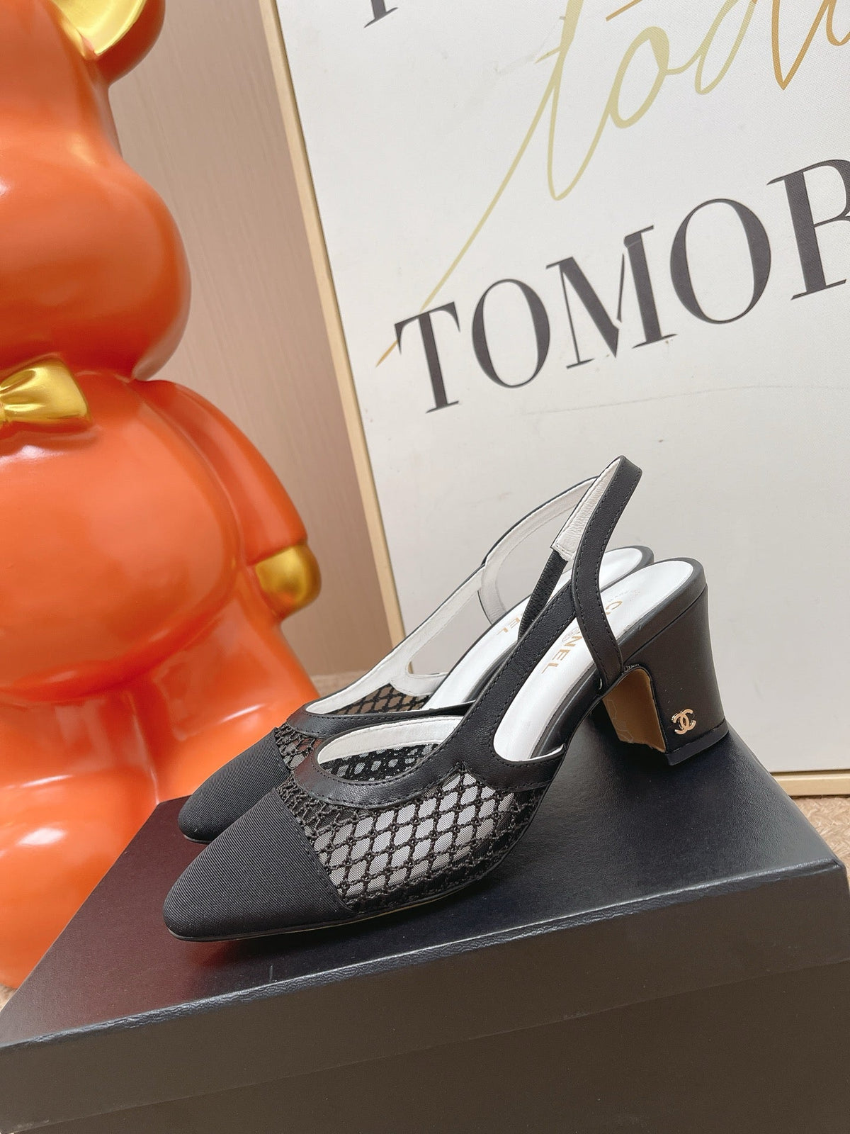 CC Slingback Pumps Black Mesh Fabric 854590