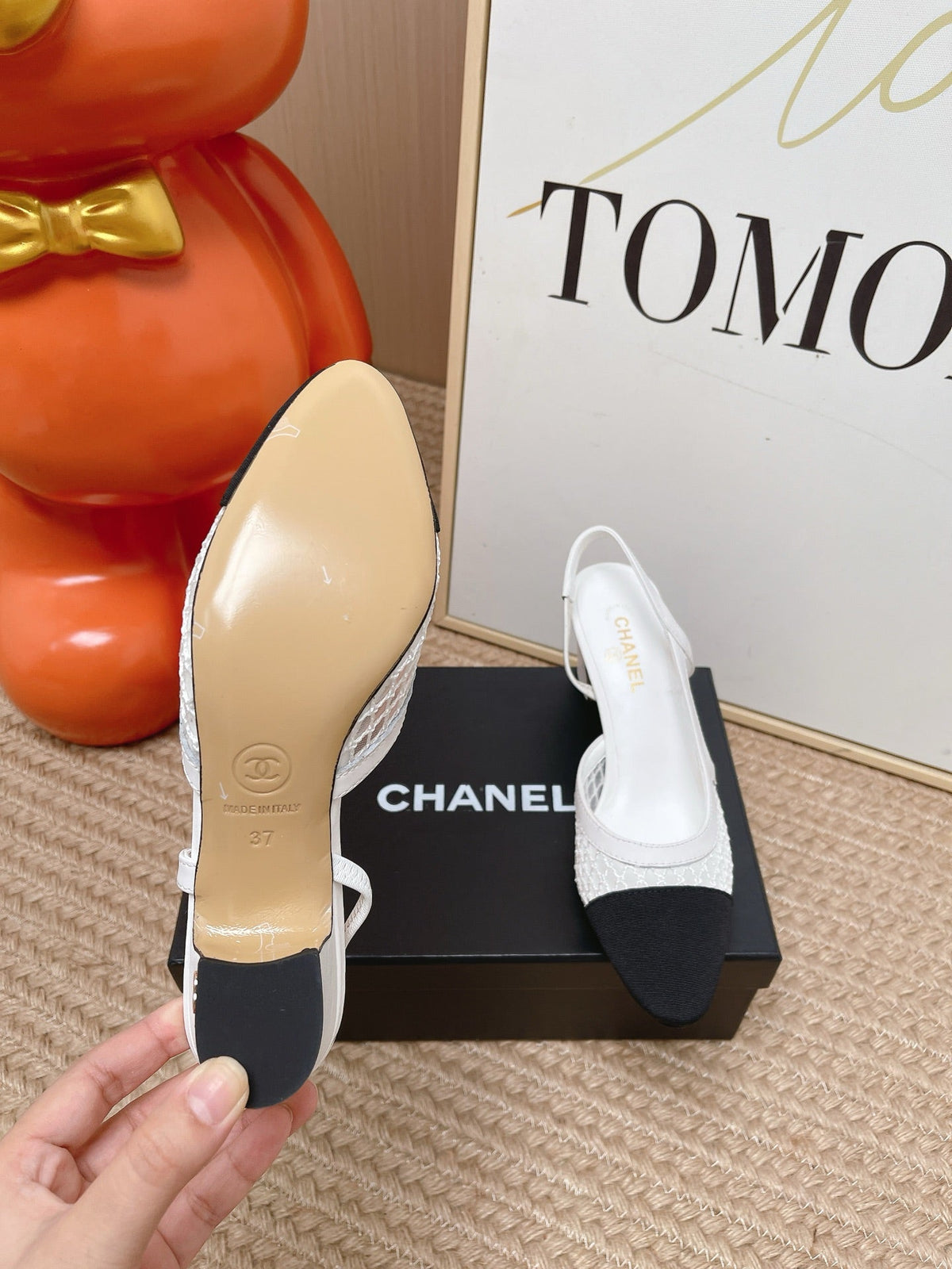 CC Slingback Pumps White Black Mesh Fabric 854589