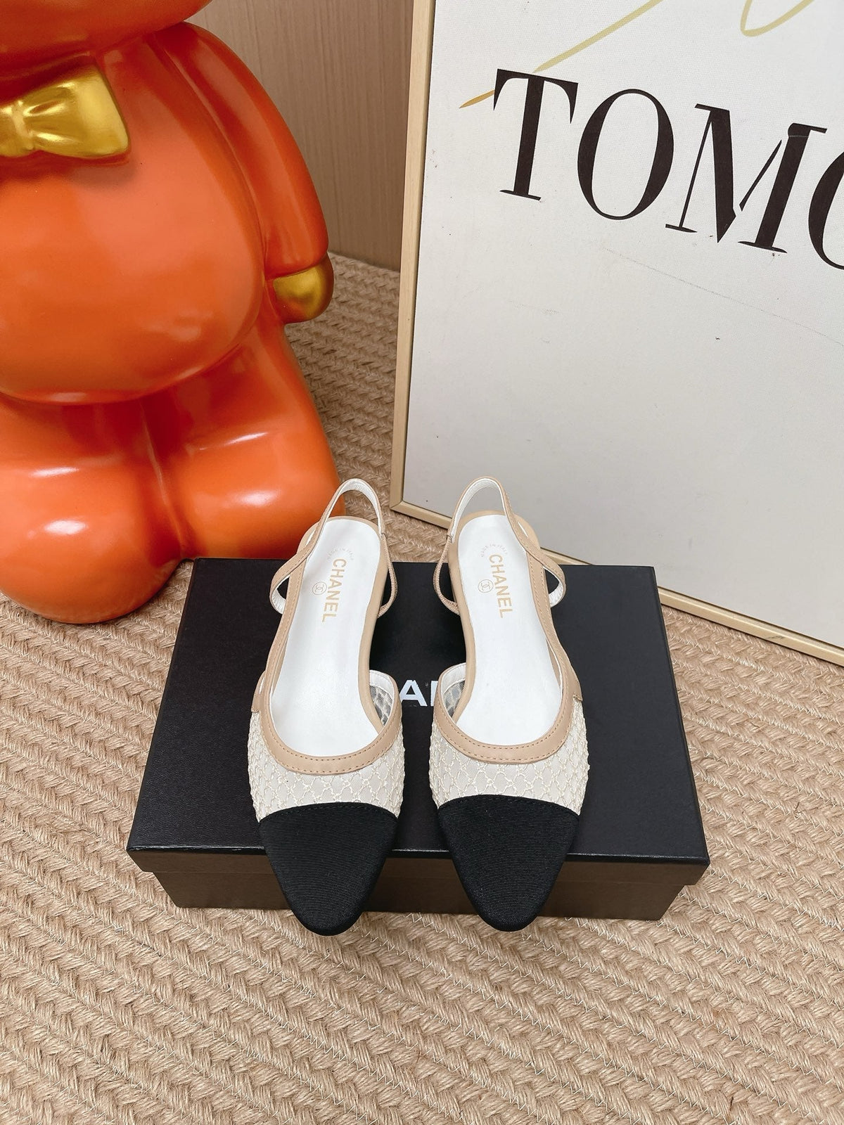CC Slingback Flats Black Beige Mesh Fabric 854588