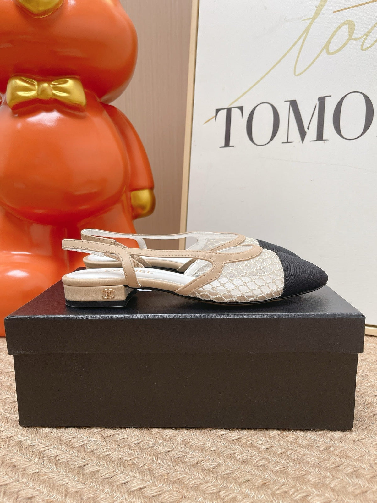 CC Slingback Flats Black Beige Mesh Fabric 854588
