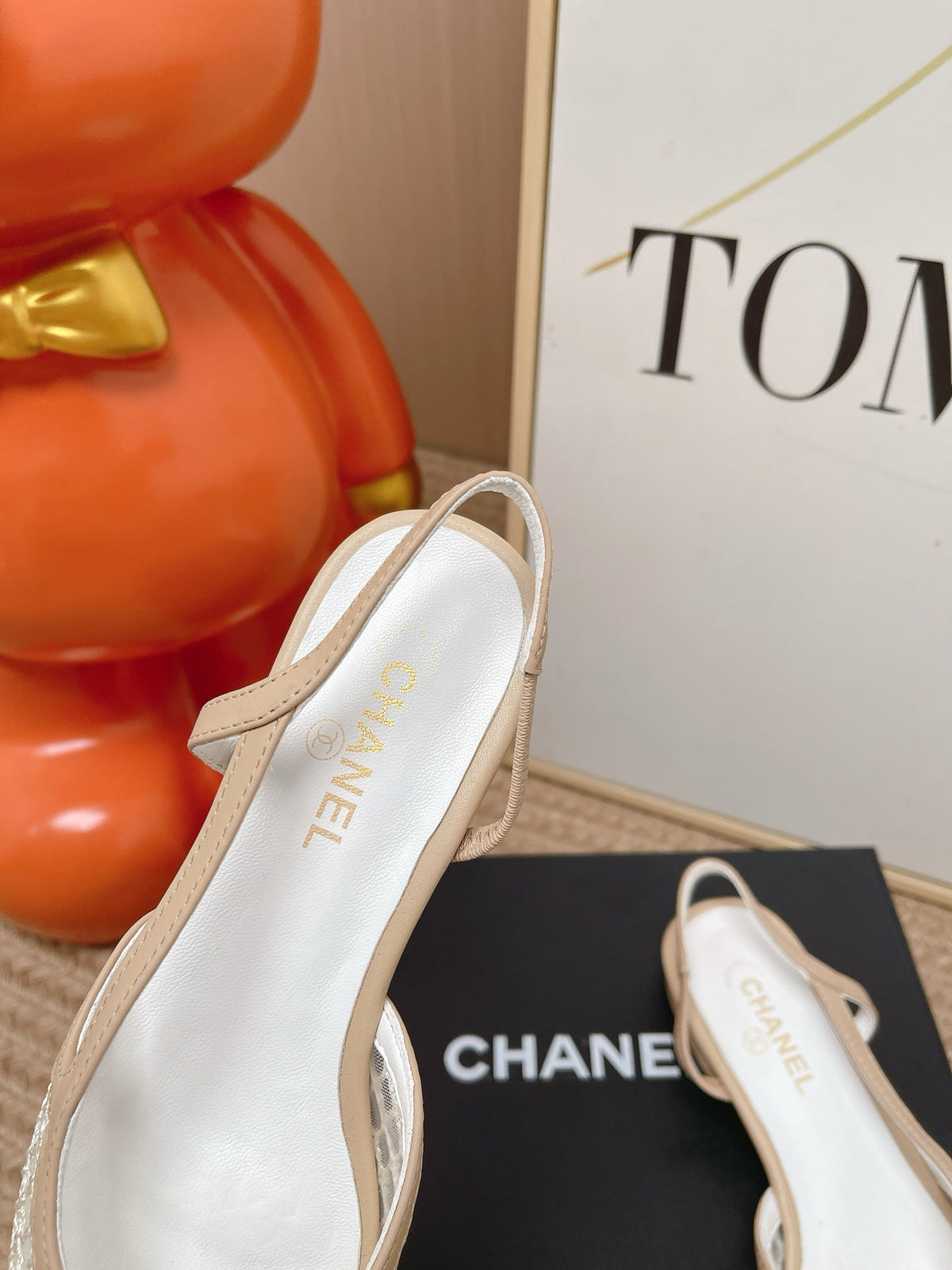 CC Slingback Flats Black Beige Mesh Fabric 854588