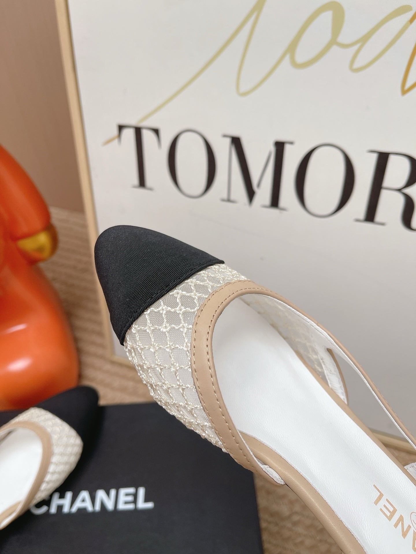 CC Slingback Flats Black Beige Mesh Fabric 854588