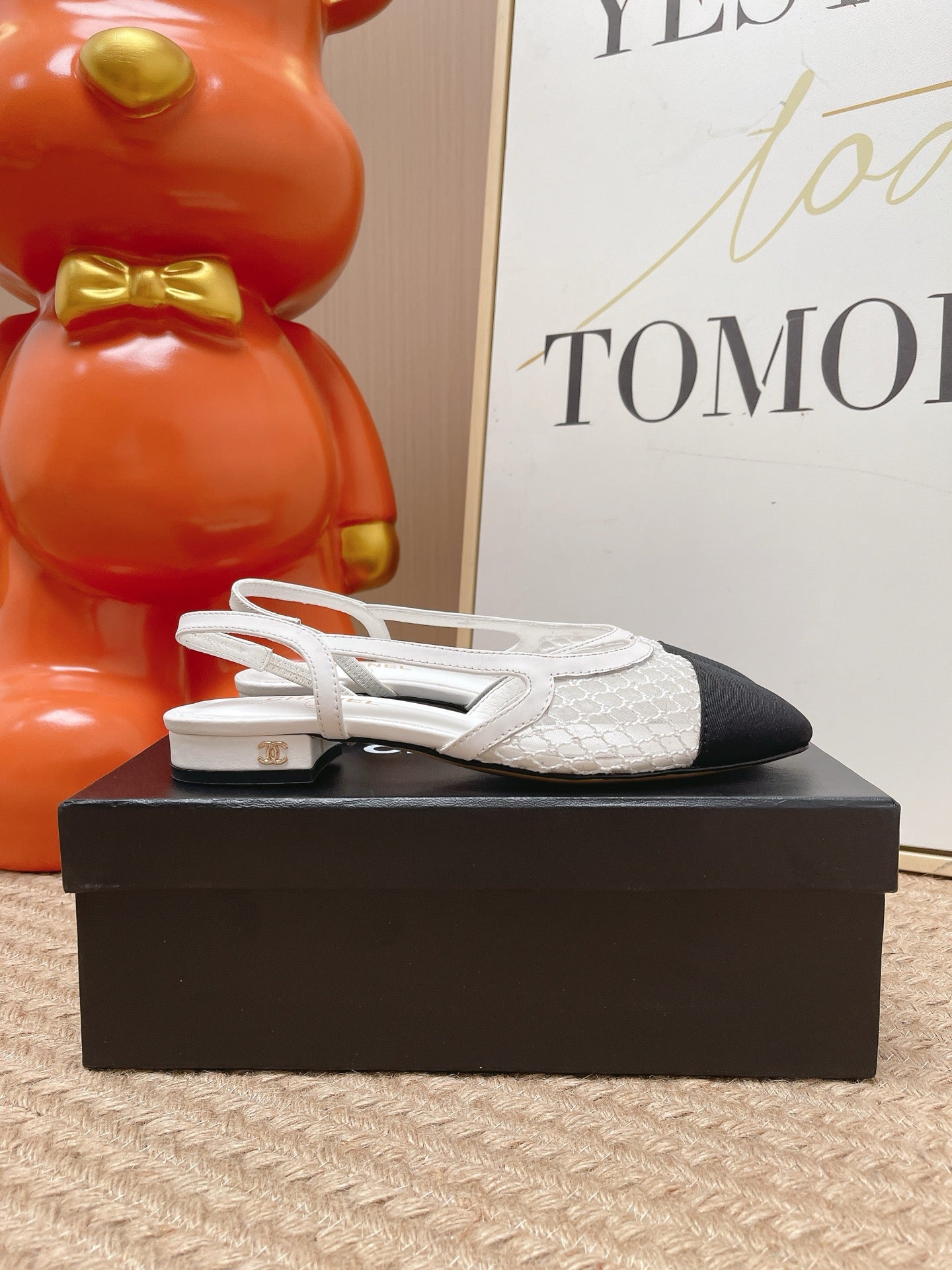 CC Slingback Flats Black White Mesh Fabric 854586