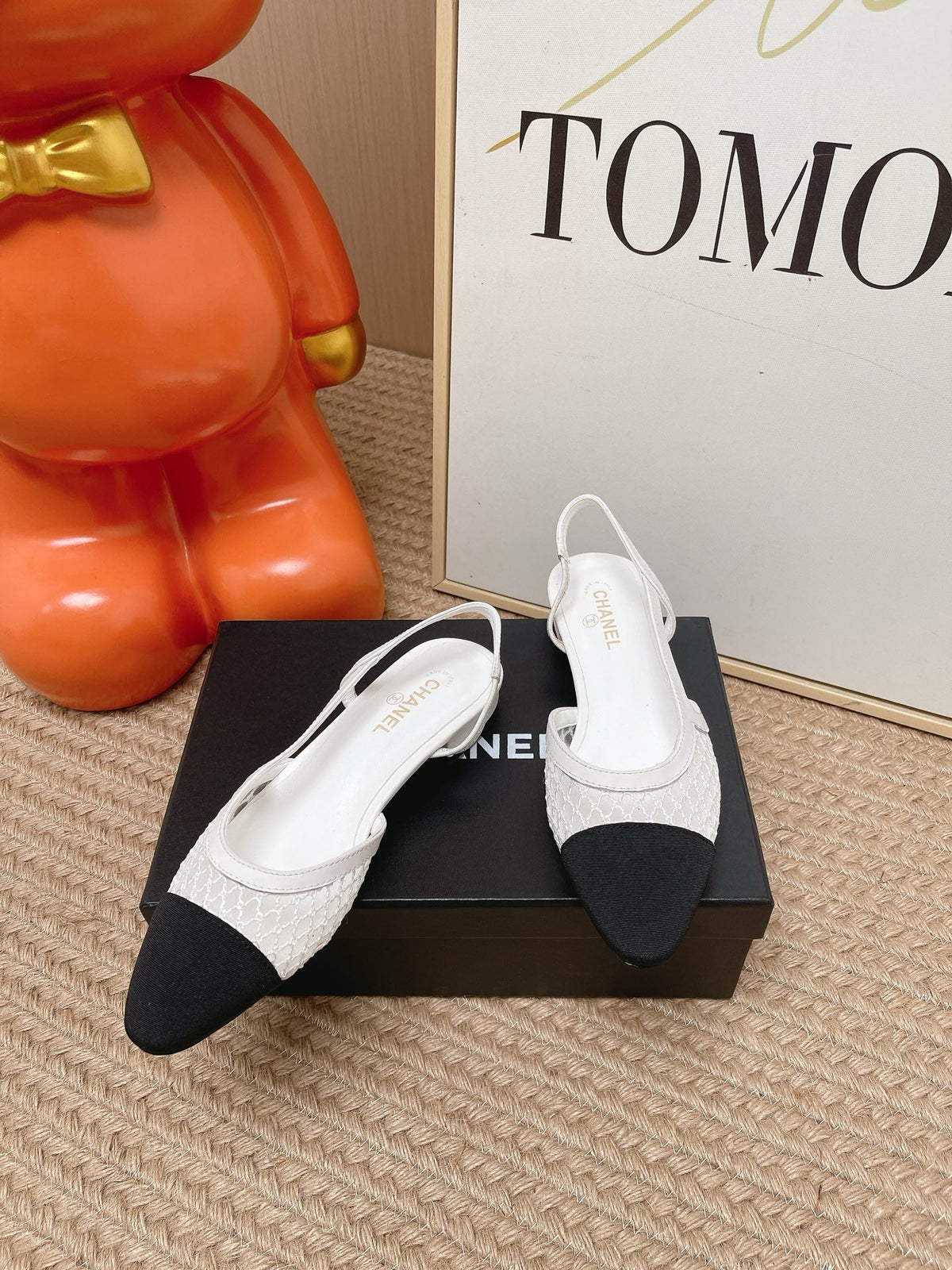 CC Slingback Flats Black White Mesh Fabric 854586