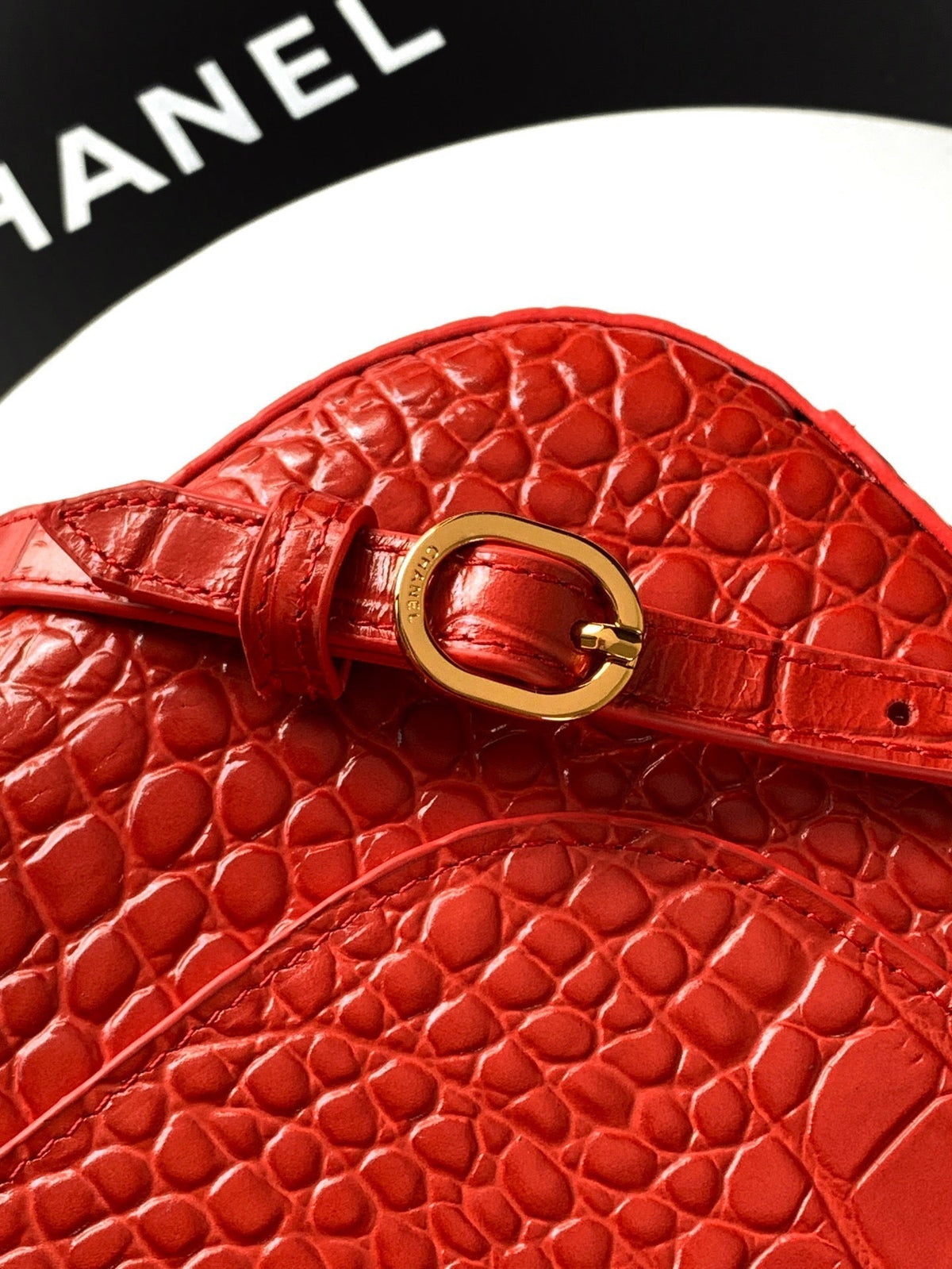 CC Croc Embossed Flap Bag 38.5cm Red Imported Leather 157997
