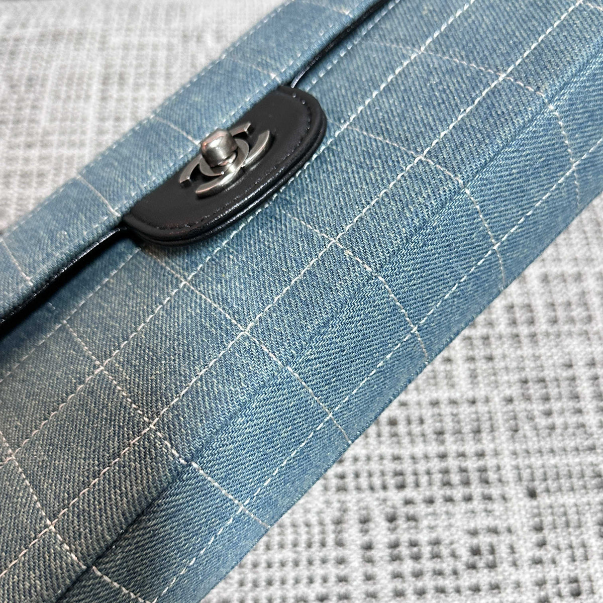 CC East-West Flap Bag 26cm Blue Plaid Denim