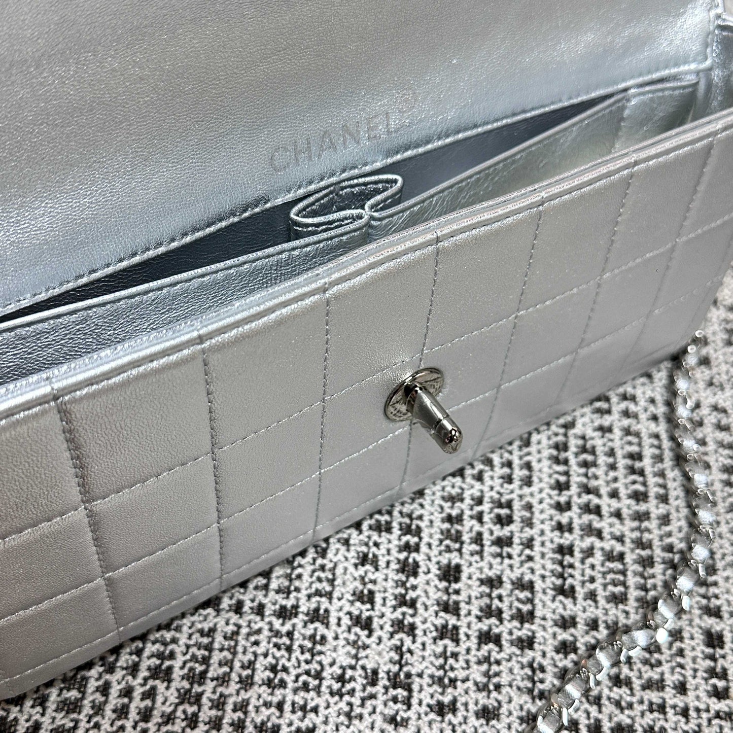 CC East-West Flap Bag 26cm Silver Lambskin