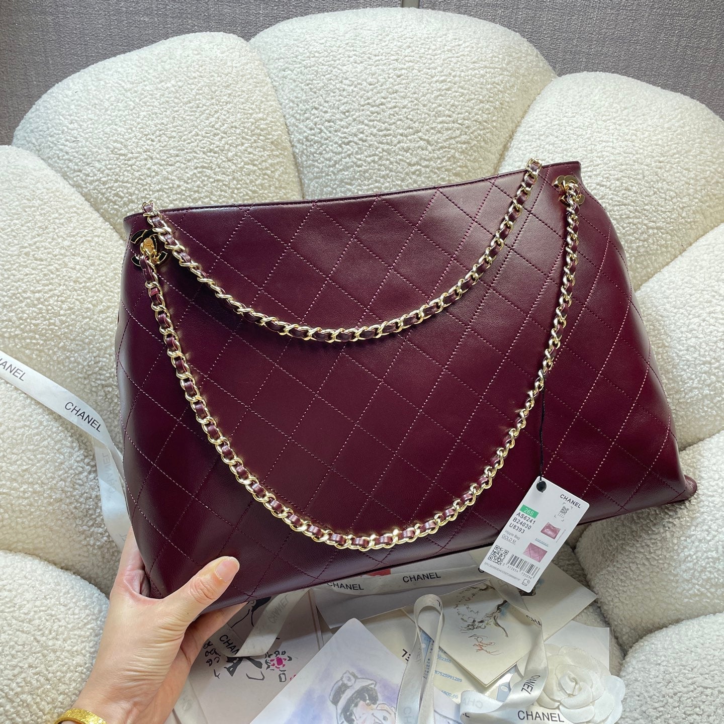 CC 26S Large Tote Bag 40cm Burgundy Calfskin GHW