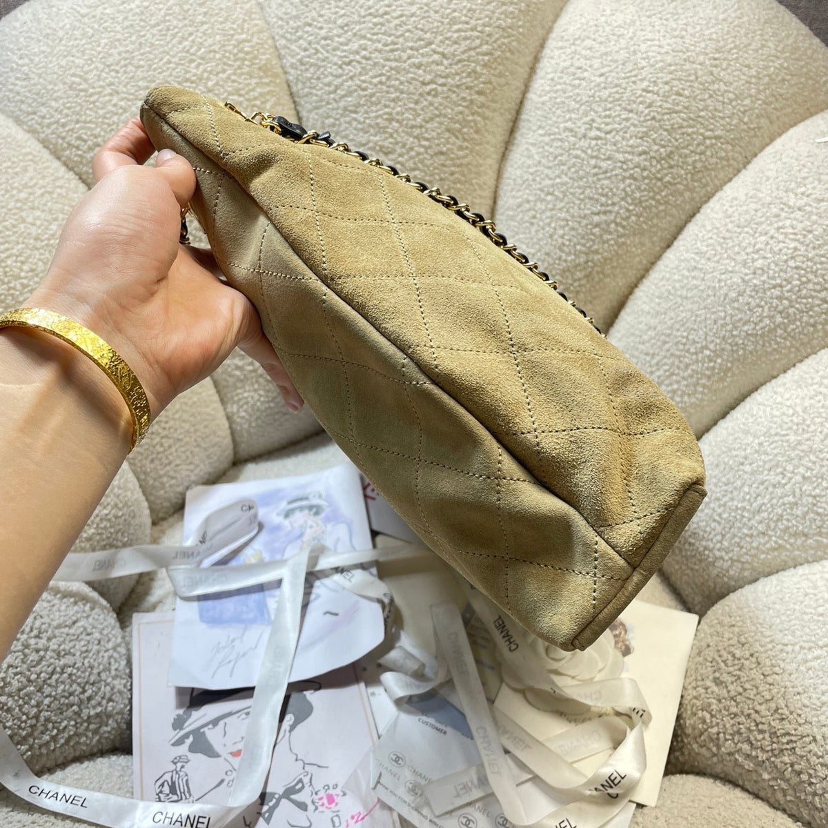 CC 26S Large Tote Bag 40cm Beige Suede