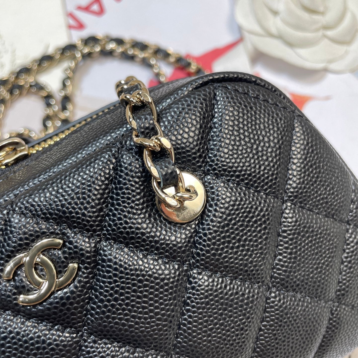 CC 26P Bowling Bag Chain Strap 19.5cn Black Caviar Cowhide GHW