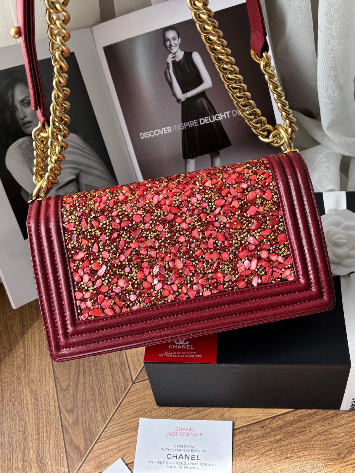 CC Le Boy Flap Bag Crystal Embellished 25cm Red GHW 158379
