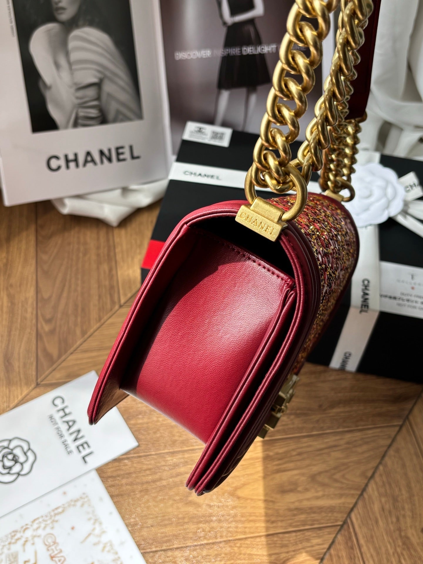 CC Le Boy Flap Bag Crystal Embellished 25cm Red GHW 158379