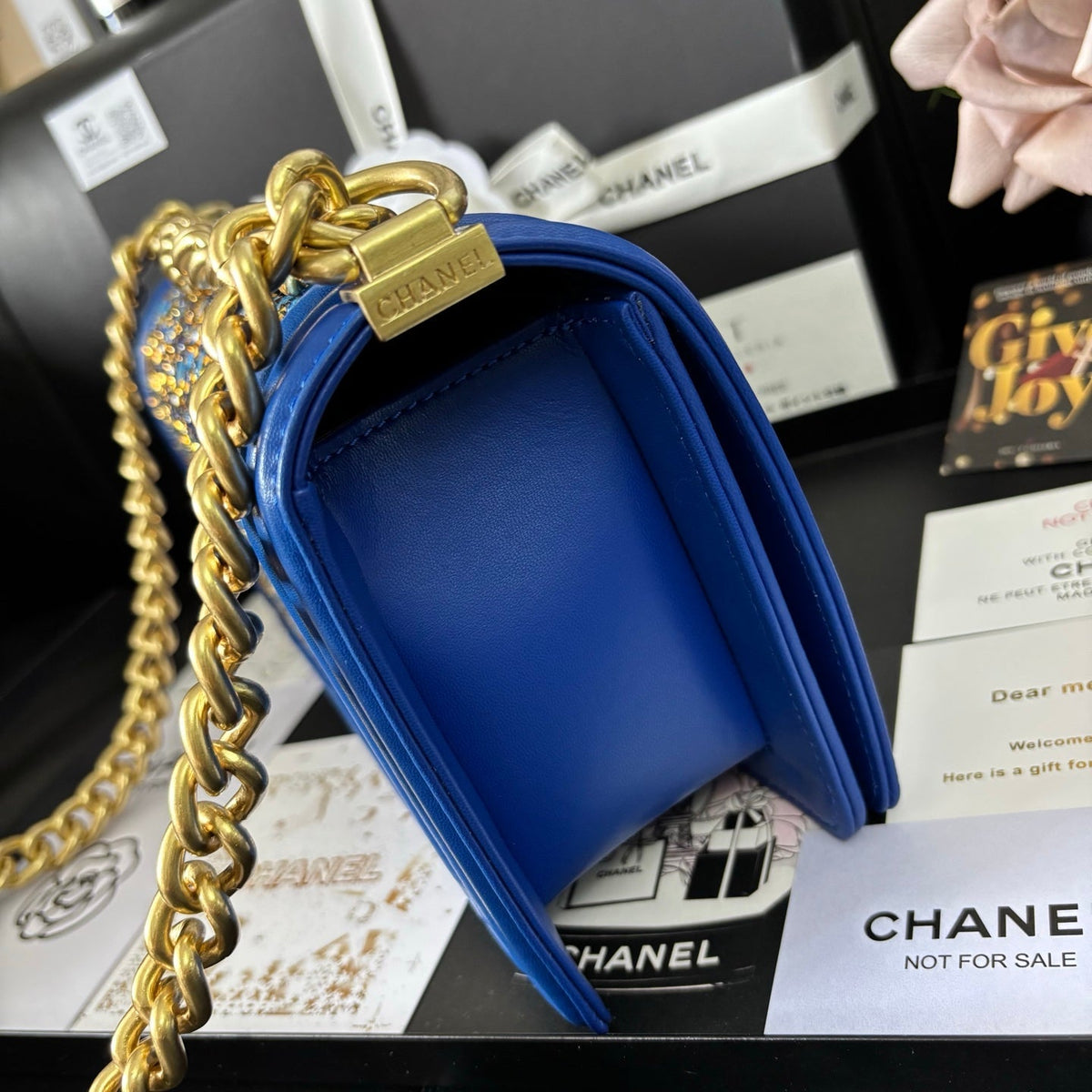 CC Le Boy Flap Bag Crystal Embellished 25cm Blue GHW 158378
