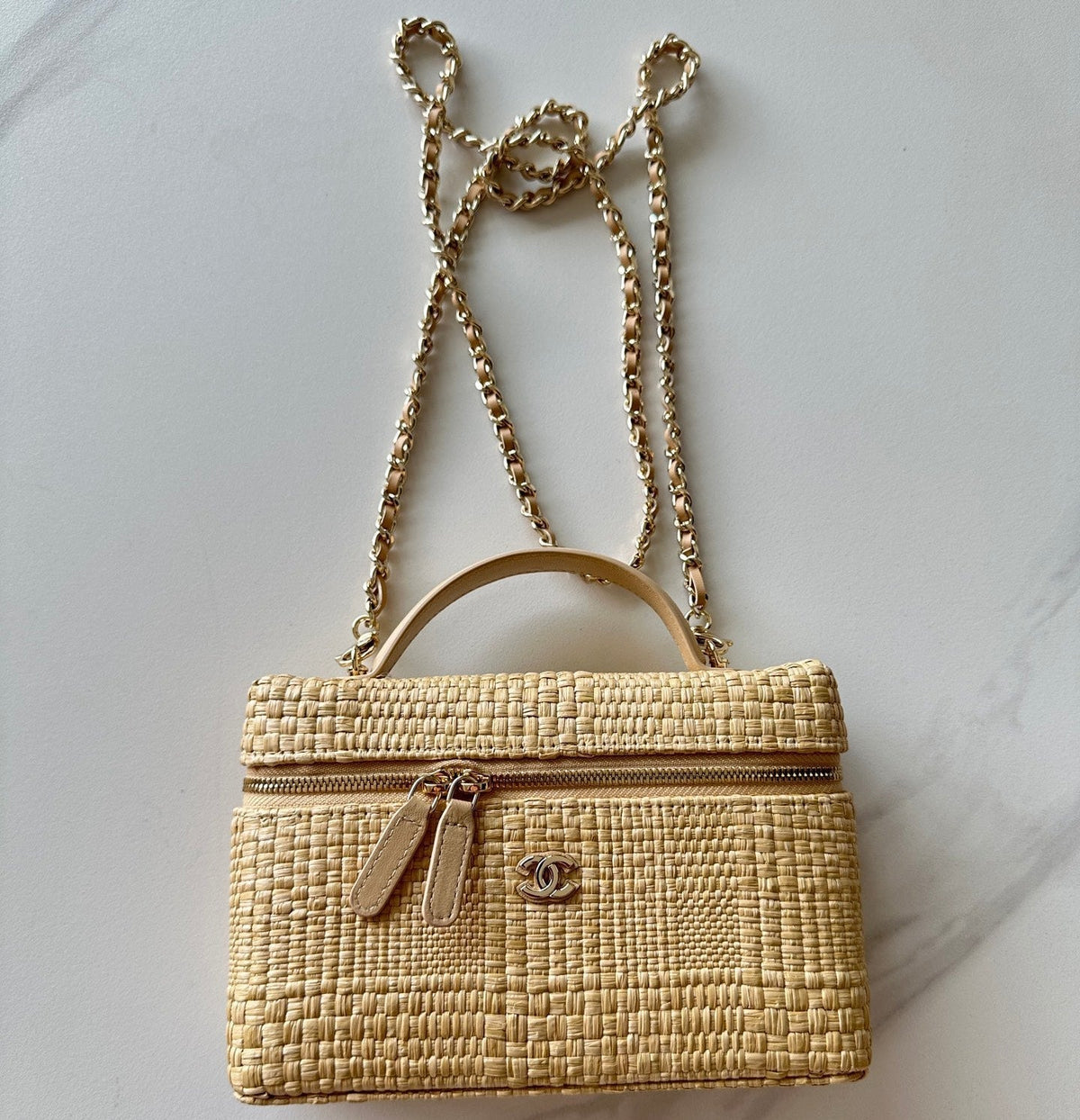 CC Vanity With Chain 17cm Beige Woven Raffia & Lambskin 292222
