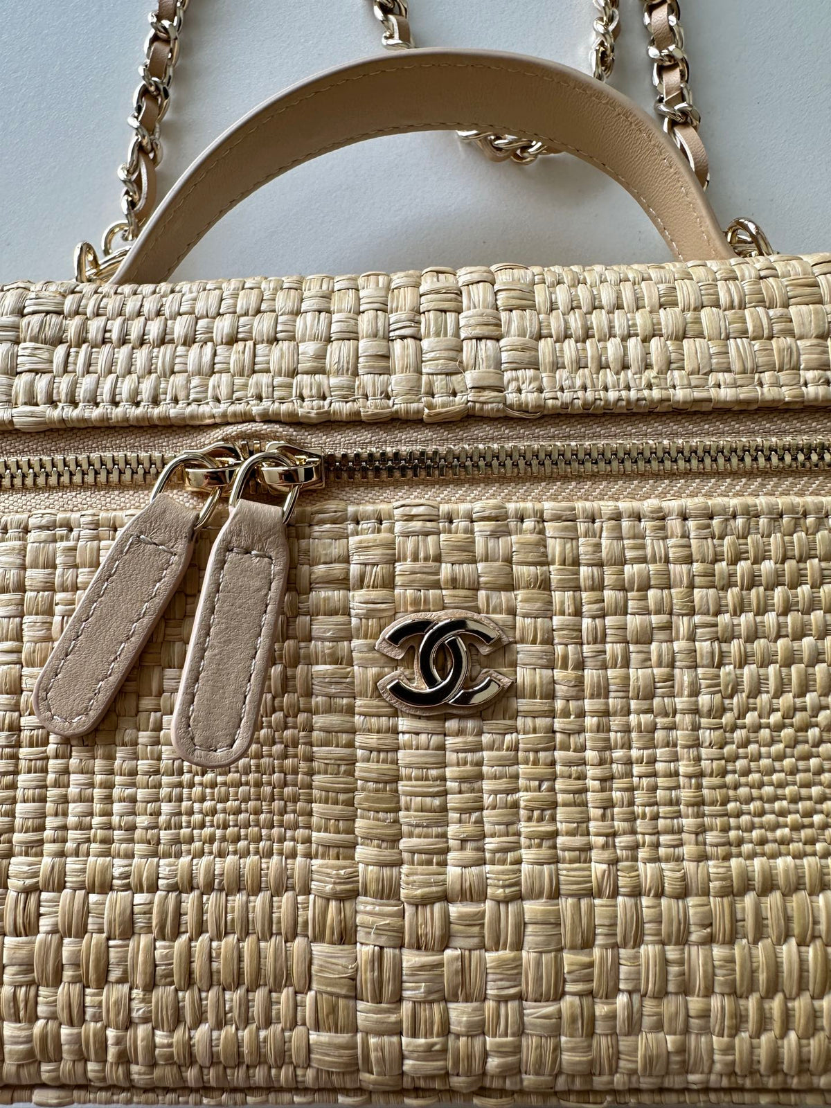 CC Vanity With Chain 17cm Beige Woven Raffia & Lambskin 292222