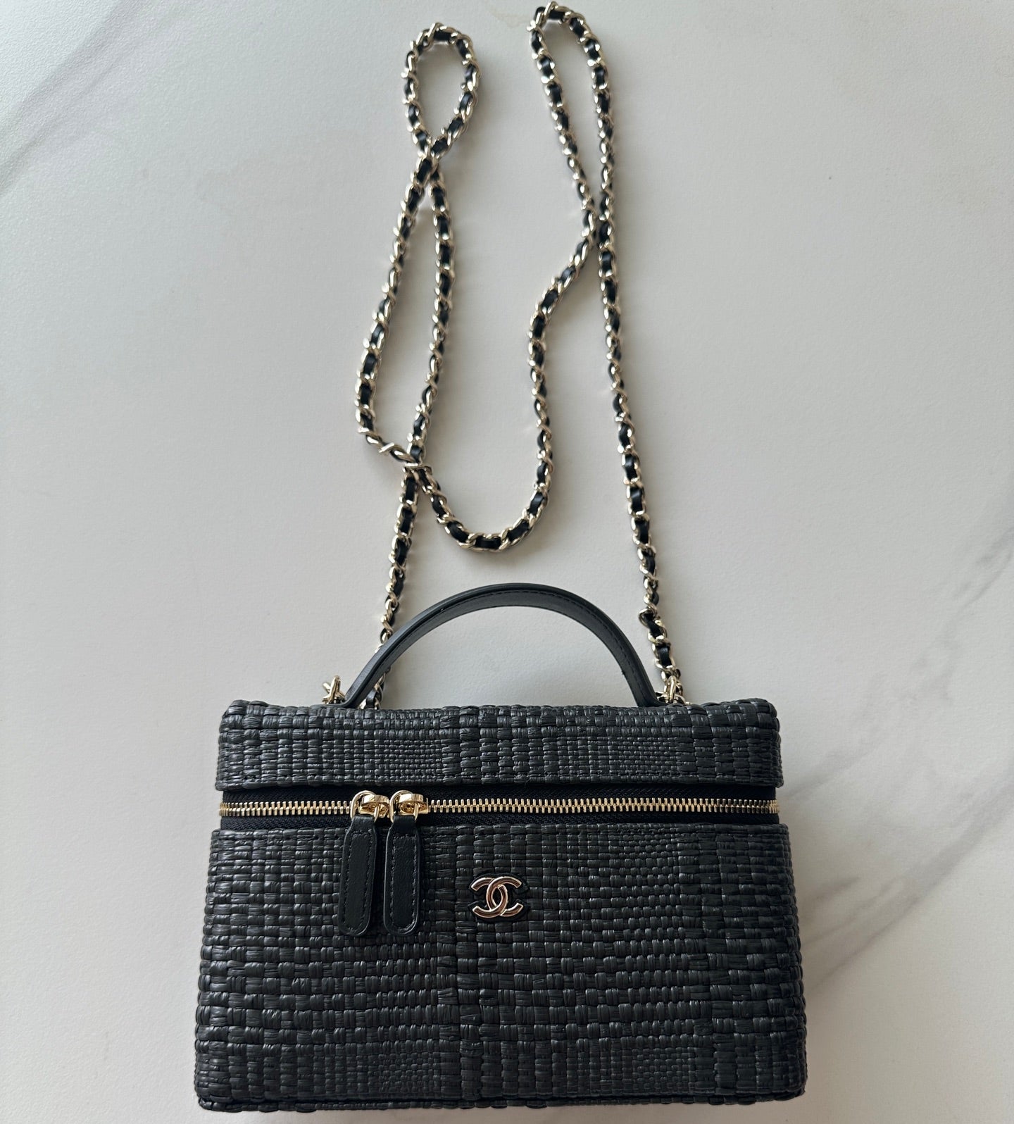 CC Vanity With Chain 17cm Black Woven Raffia & Lambskin 292223