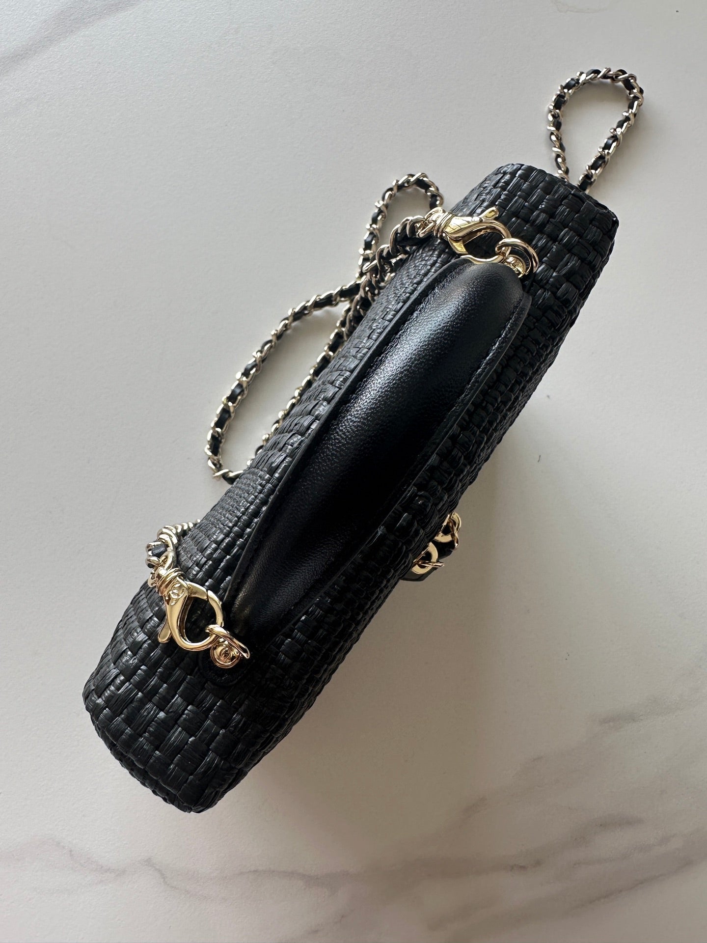 CC Vanity With Chain 17cm Black Woven Raffia & Lambskin 292223