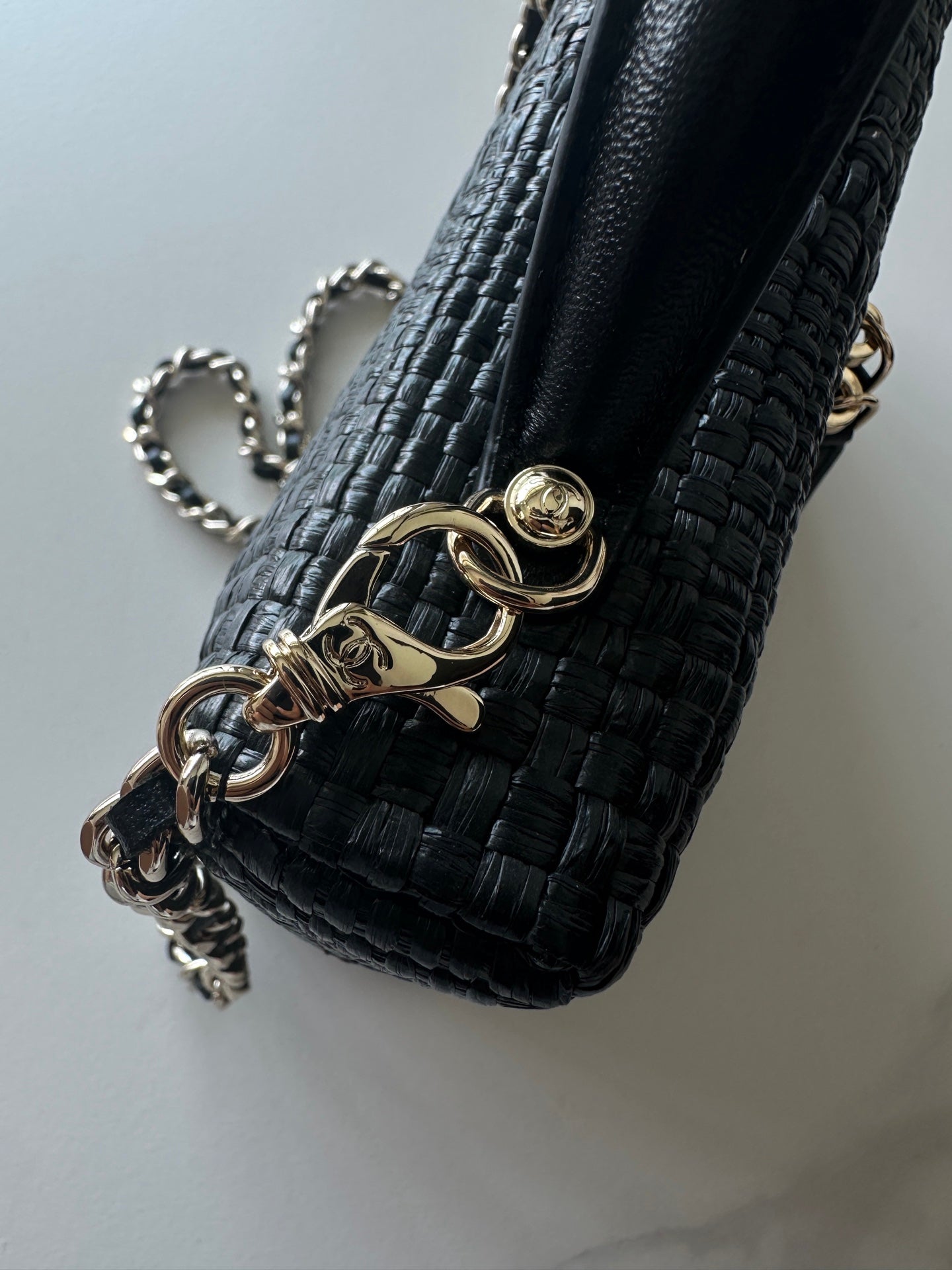 CC Vanity With Chain 17cm Black Woven Raffia & Lambskin 292223