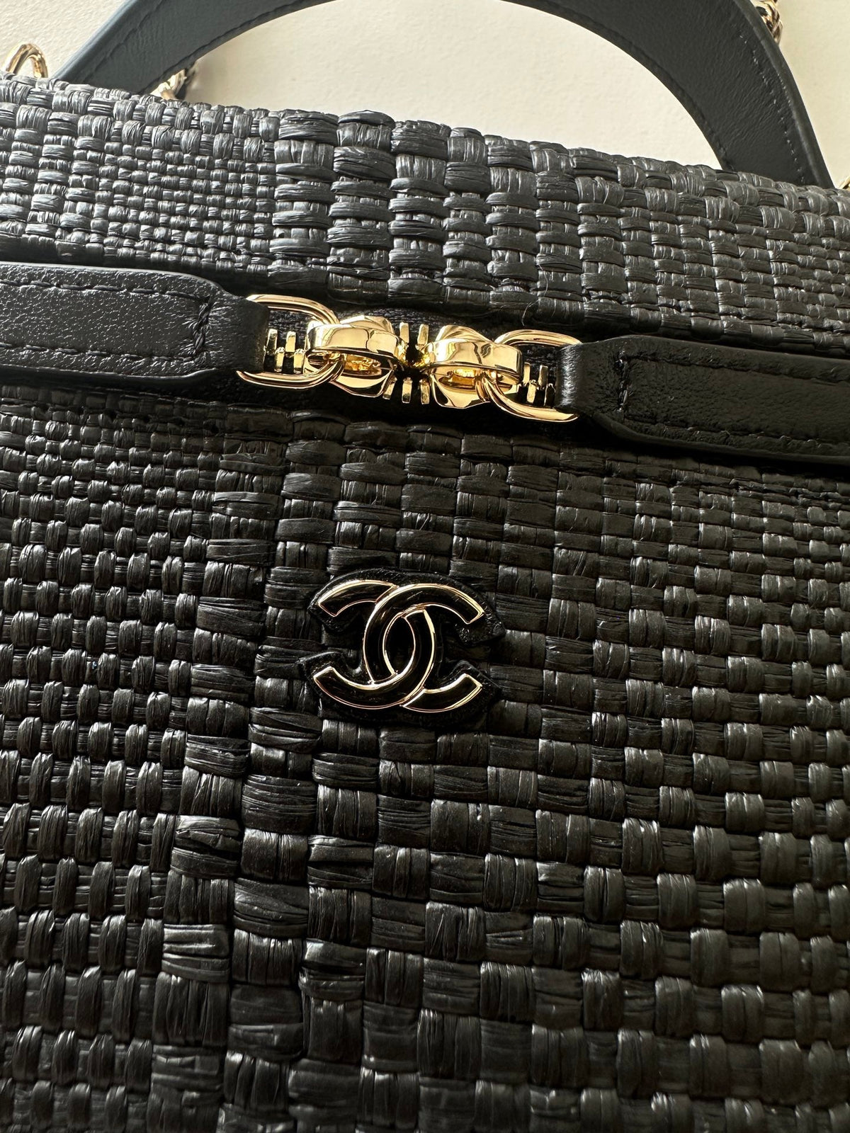 CC Vanity With Chain 17cm Black Woven Raffia & Lambskin 292223