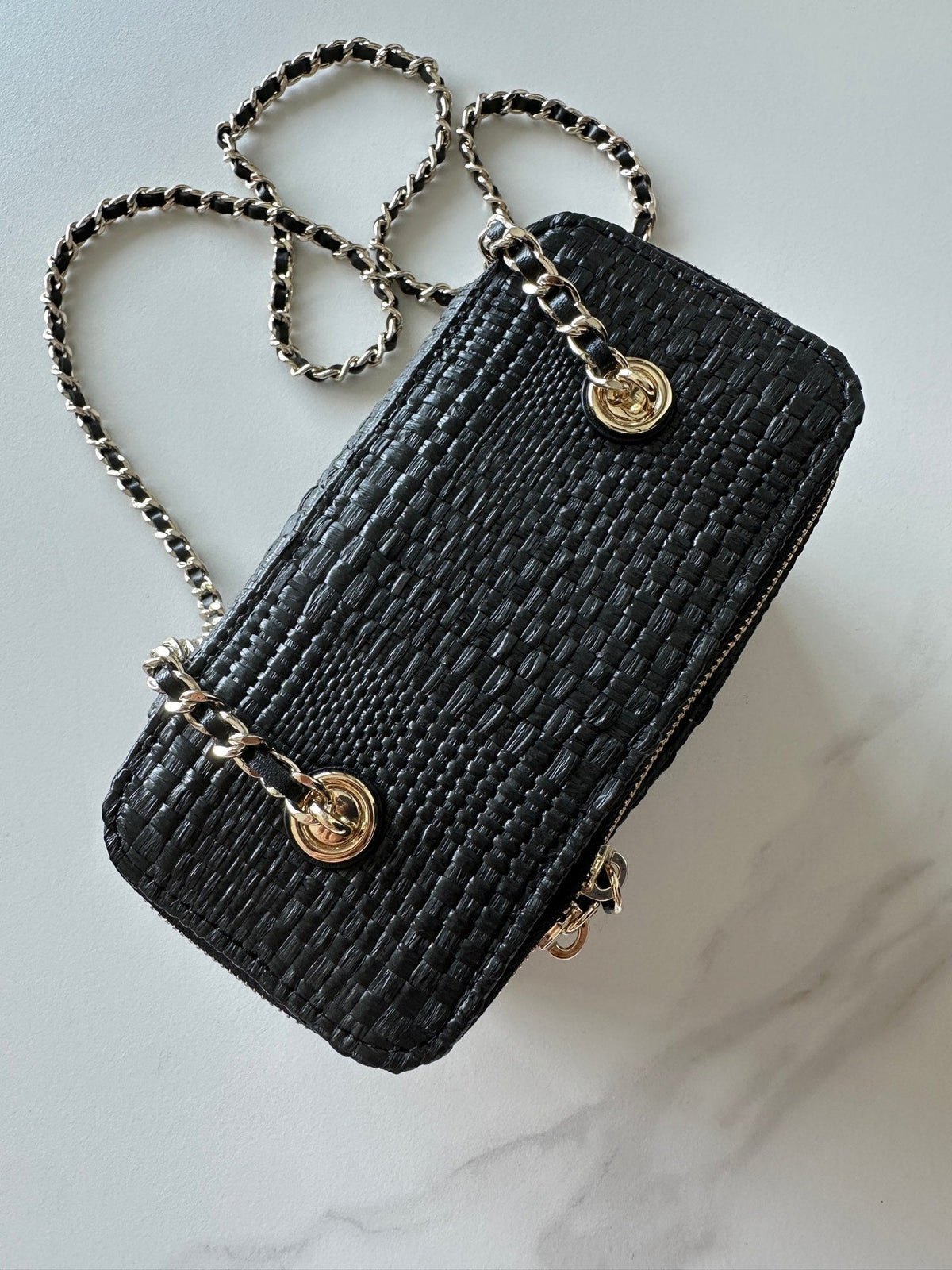 CC Vanity Clutch With Chain 18.5cm Black Raffia & Lambskin 292225