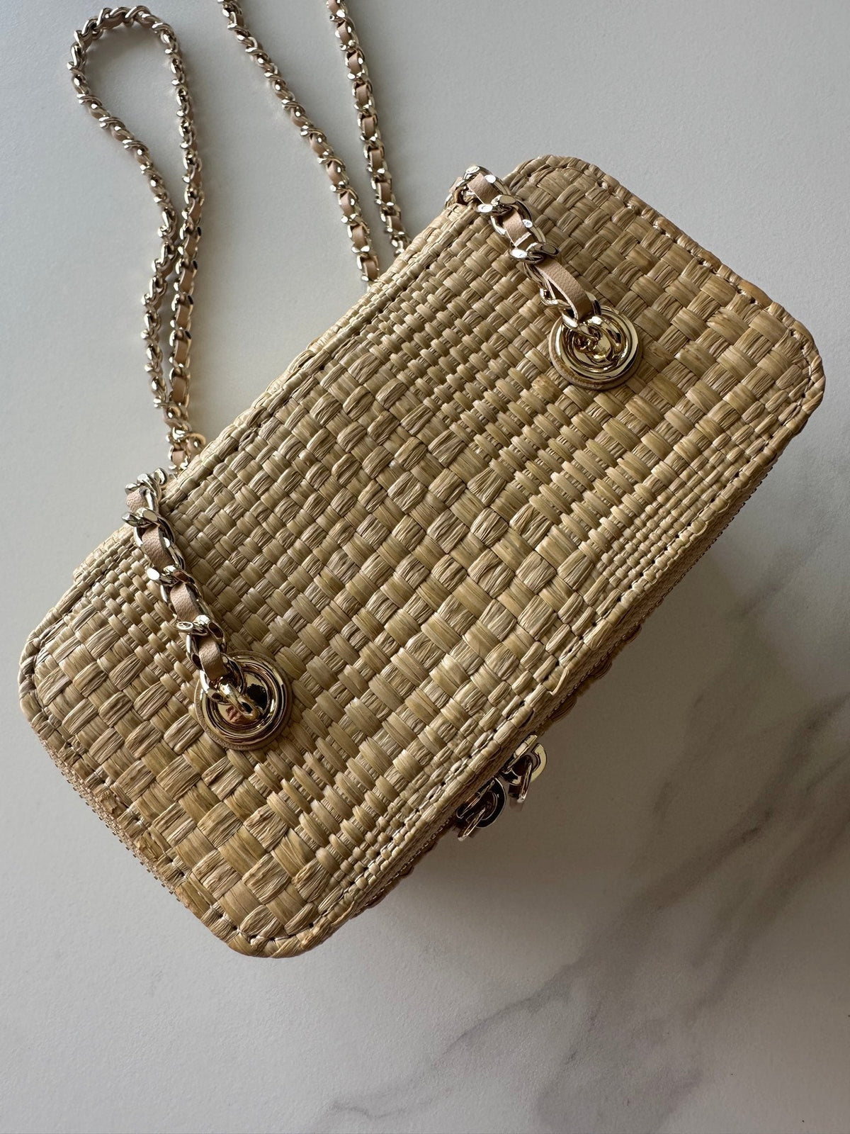 CC Vanity Clutch With Chain 18.5cm Beige Raffia & Lambskin 292226