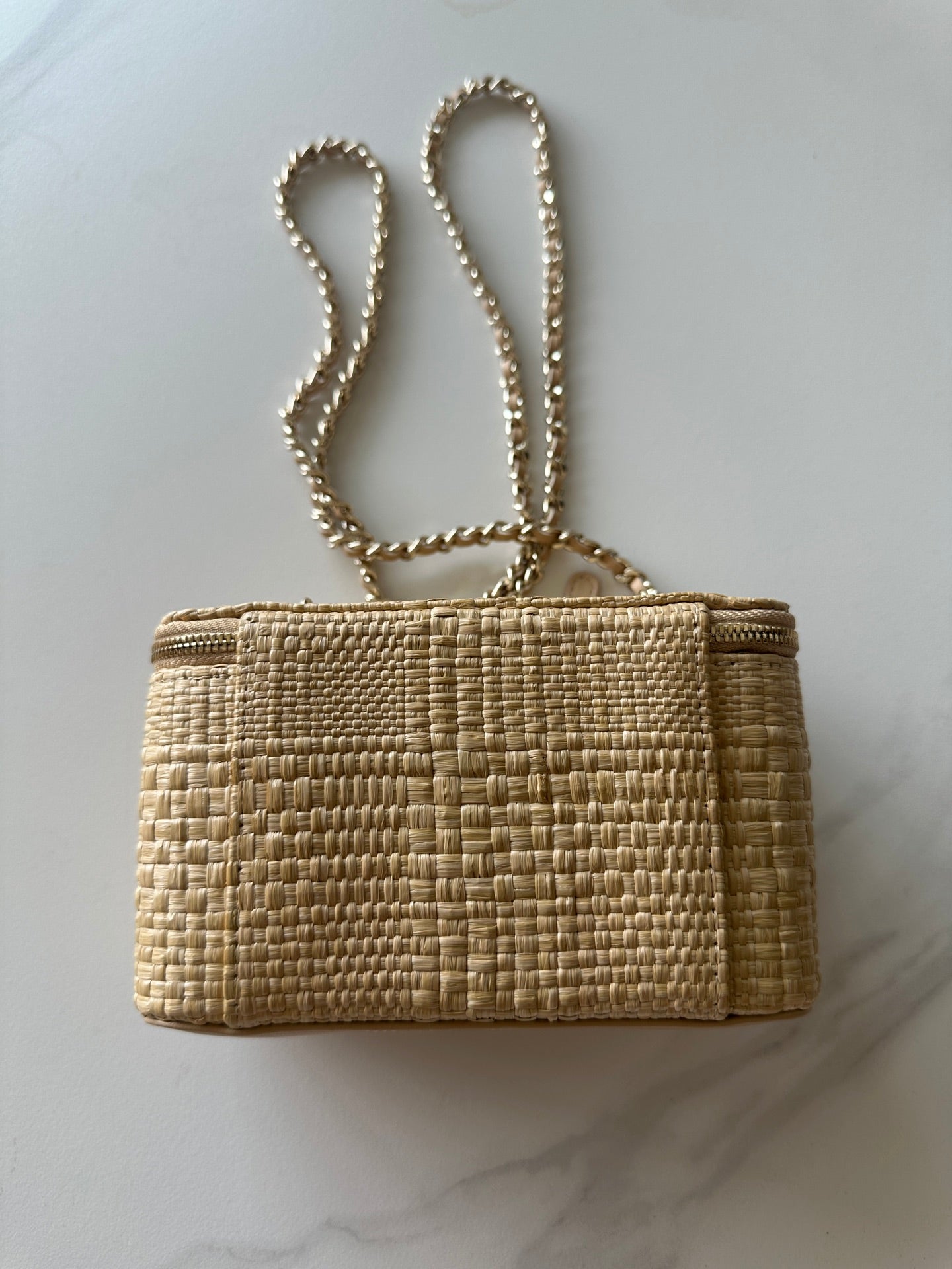 CC Vanity Clutch With Chain 18.5cm Beige Raffia & Lambskin 292226