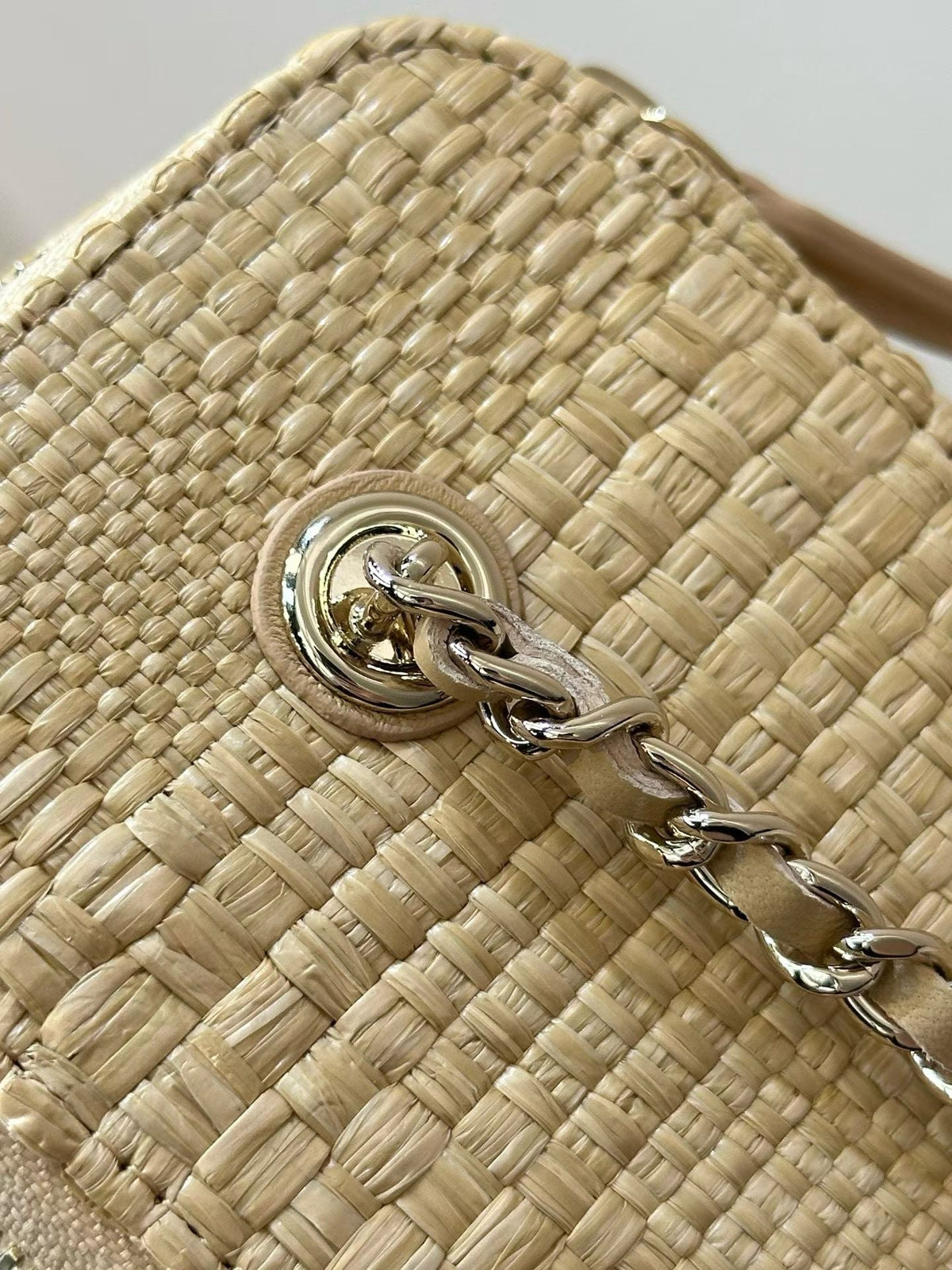CC Vanity Clutch With Chain 18.5cm Beige Raffia & Lambskin 292226