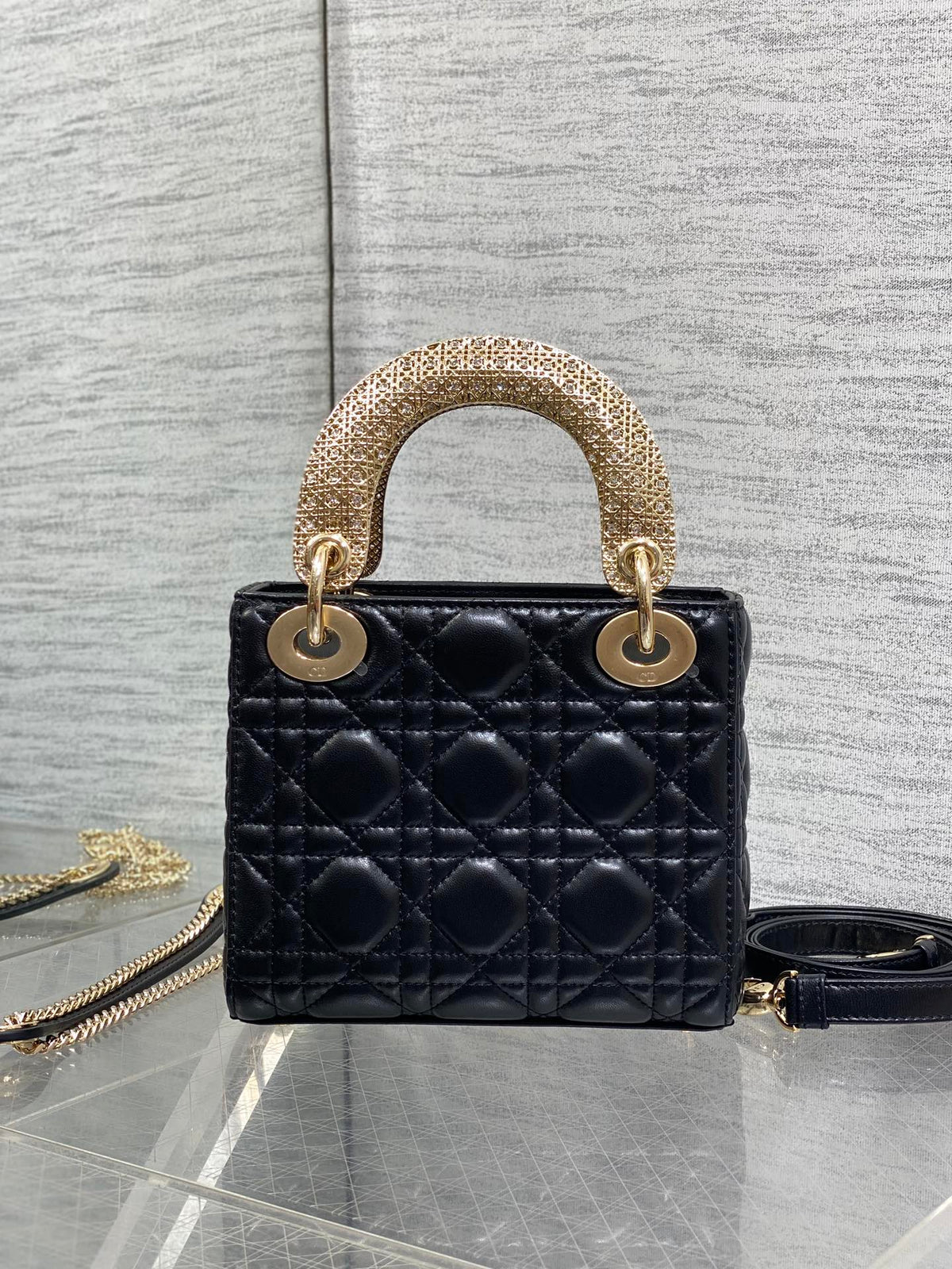 CD Mini Lady Dior 17cm Black Cannage Calfskin Leather GHW 158532
