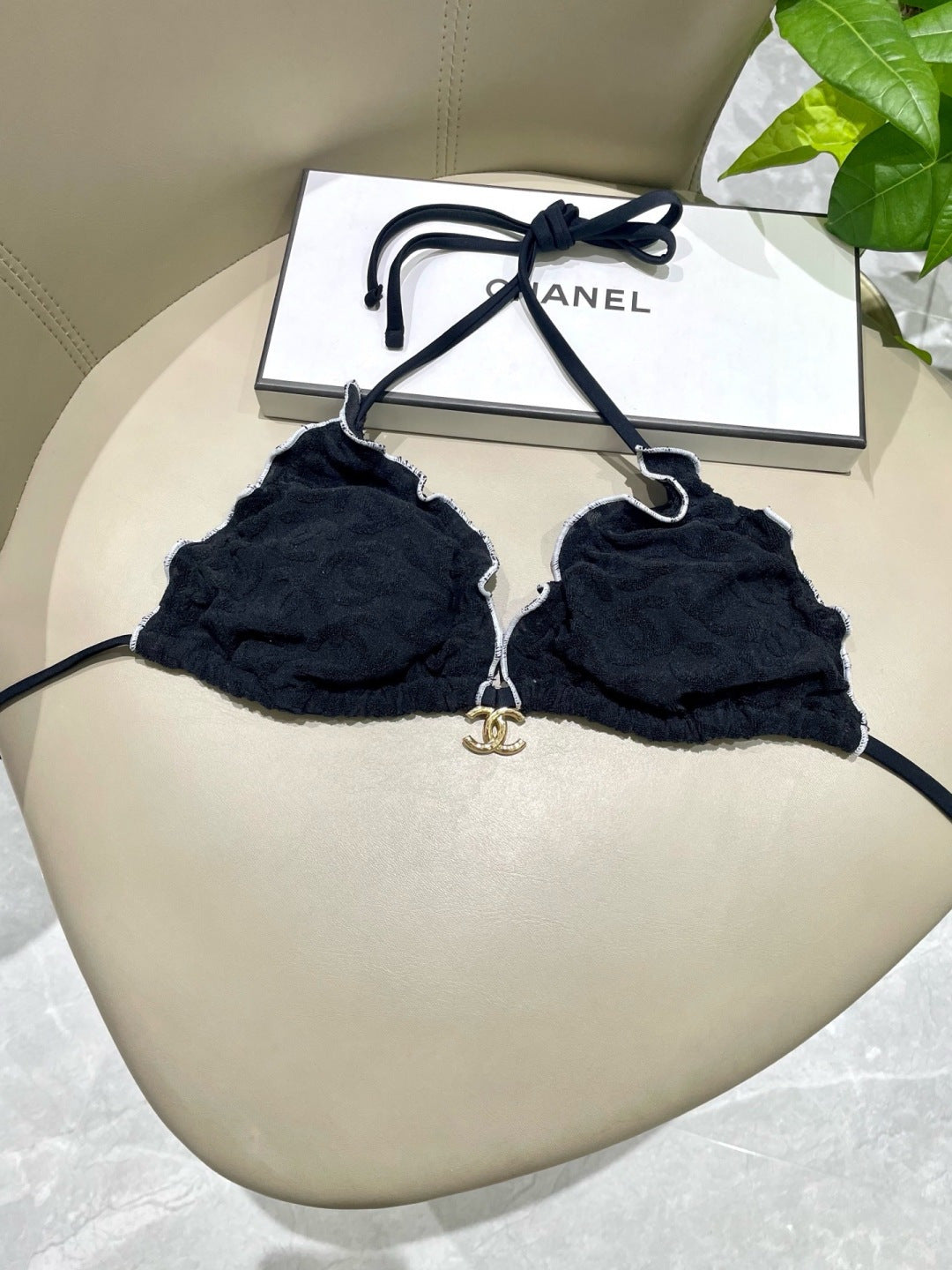 CC Two-piece Bikini Swimsuit Black Cotton 326151